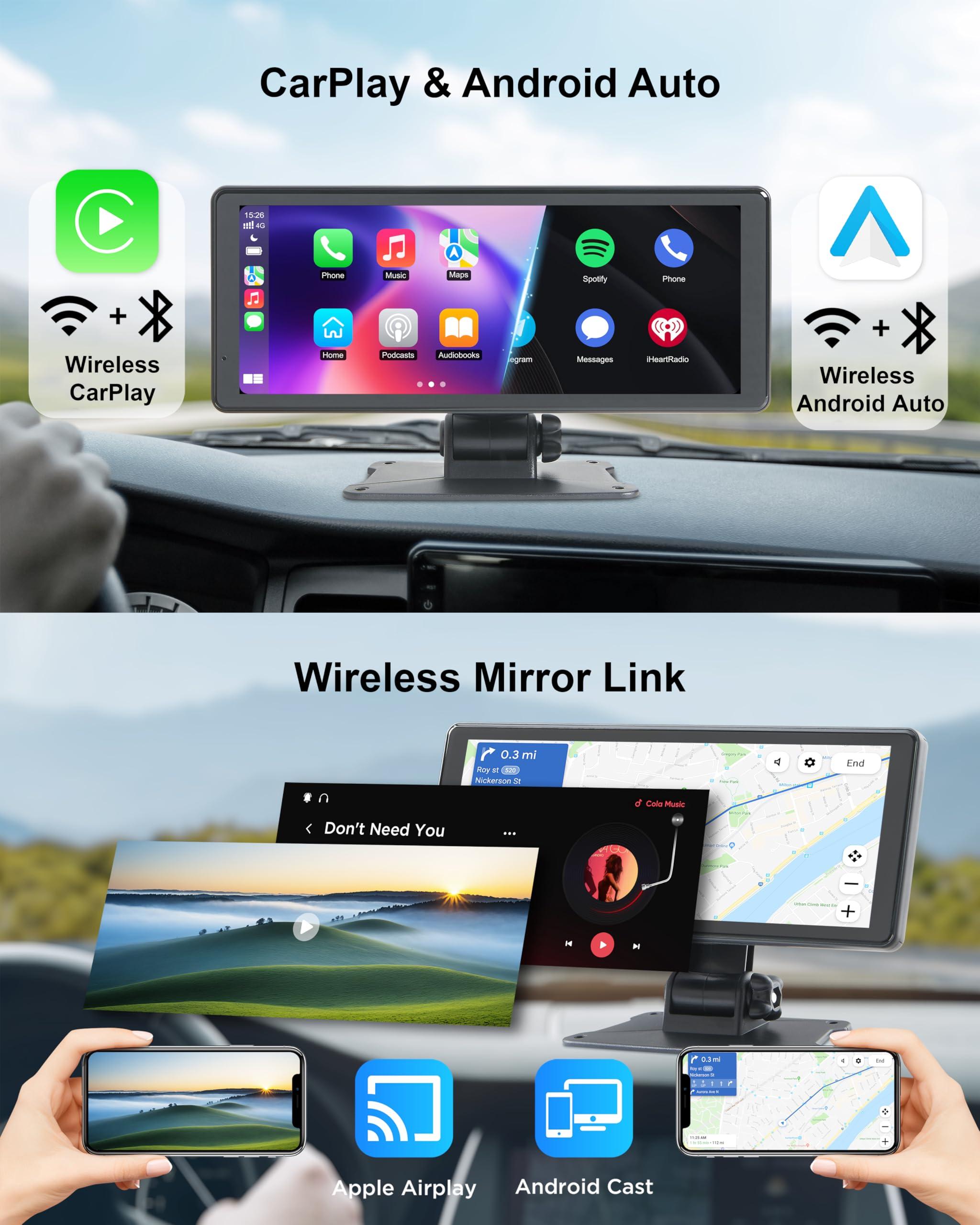 Wireless Car Stereo Carplay Screen with 4K Dash Cam, 8.1'' Portable 2K Touch Screen with 1080P Backup Camera, GPS Navigation for Car Play, Android Auto, Voice Control, Mirror Link, DVR, Bluetooth - Image 2