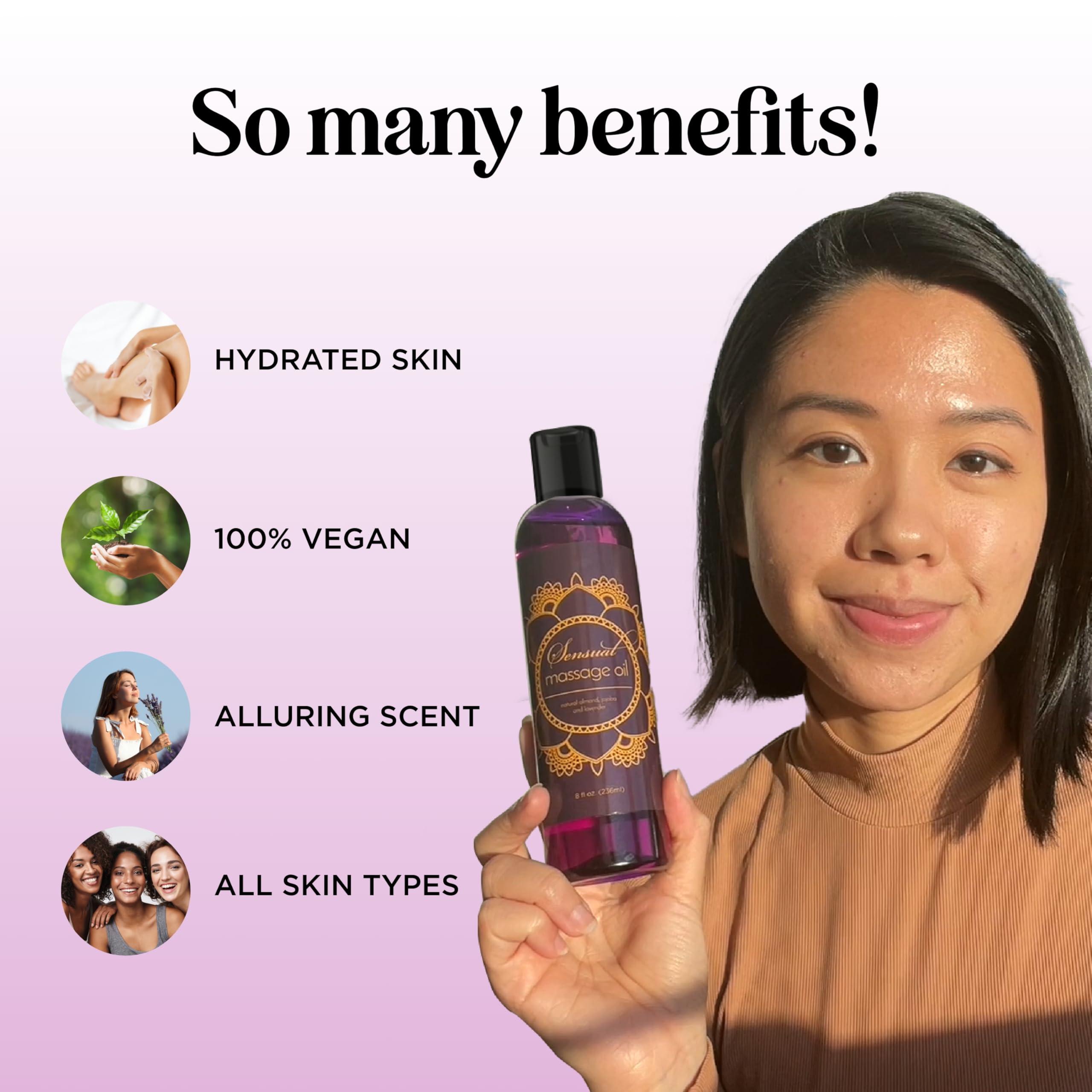 Aromatherapy Sensual Massage Oil for Couples - Relaxing Lavender Massaging Oil for Massage Therapy with Vitamin E Jojoba & Sweet Almond - Naturally Scented Vegan Non GMO & Gluten Free (8 Fl Oz) - Image 3
