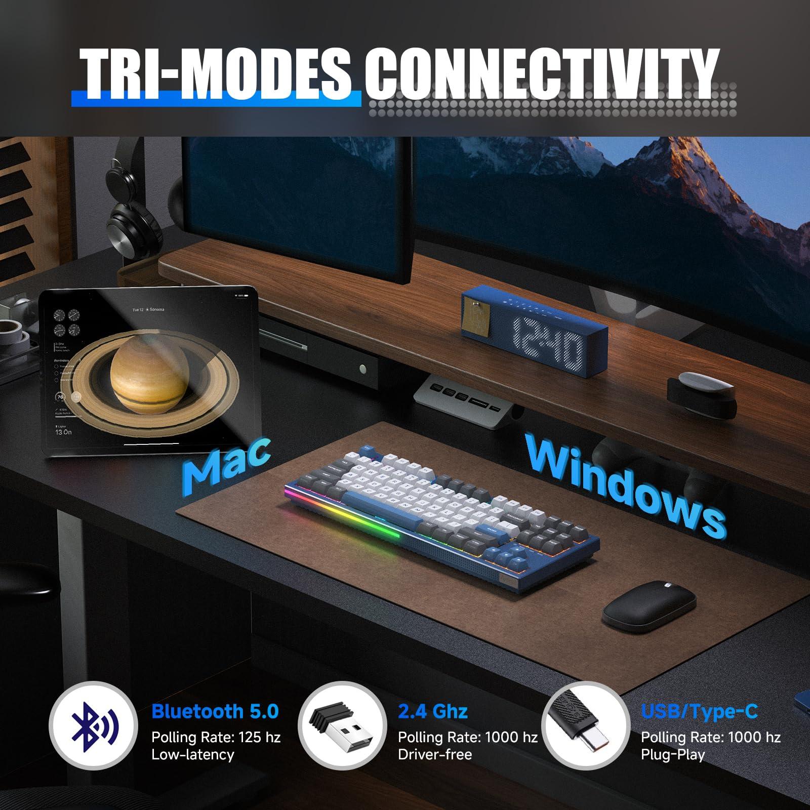 KEMOVE K87 Wireless TKL Mechanical Gaming Keyboard, Hot-swappable, RGB Backlit, Programmable, Bluetooth/2.4GHz/USB-C, 80% 87 Keys Compact Keyboard with Tactile Brown Switch for Windows/Mac/Linux - Image 3