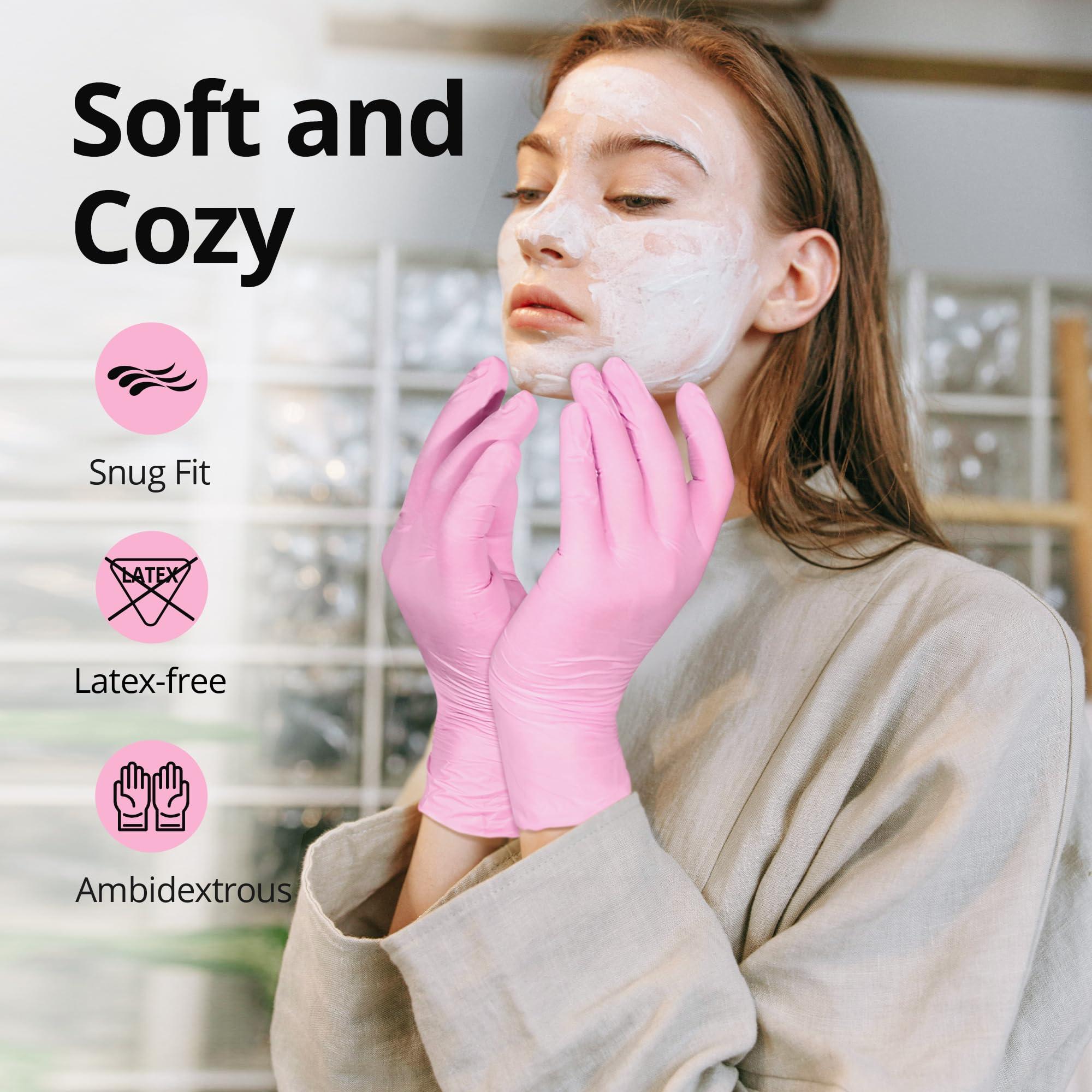SwiftGrip Pink Disposable Gloves, Medical exam Gloves Disposable Latex Free, Gloves for Cleaning & Esthetician, Pink Rubber Gloves, Pink Cleaning Gloves, Powder-Free, 100-ct Box (Small) - Image 3
