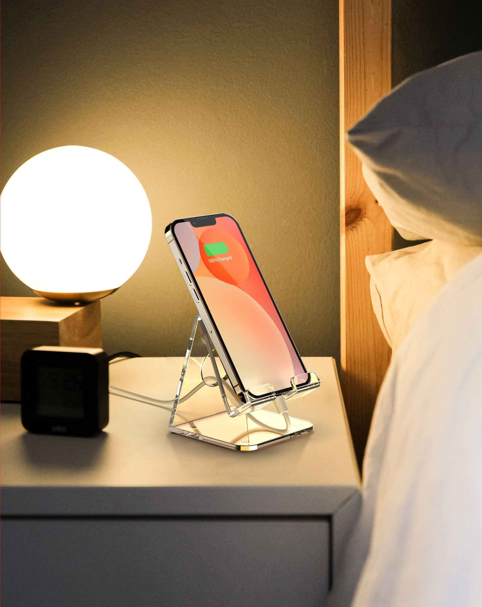 TOPGO Acrylic Cell Phone Stand, Clear Phone Holder for Office Desk, Vanity, Kitchen, Bedside Table, Compatible with iPhone/Smartphones/iPad/Switch/Kindle, Office Desk Accessories - Image 6