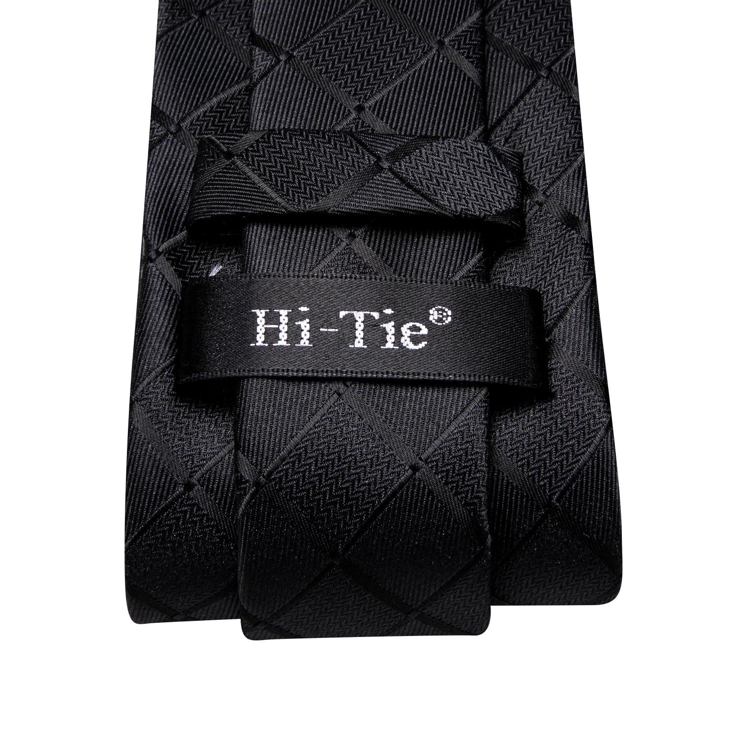 Hi-Tie Mens Plaid Ties Classic Paisley Necktie with Handkerchief Cufflinks Set Business Stripe Tie - Image 5