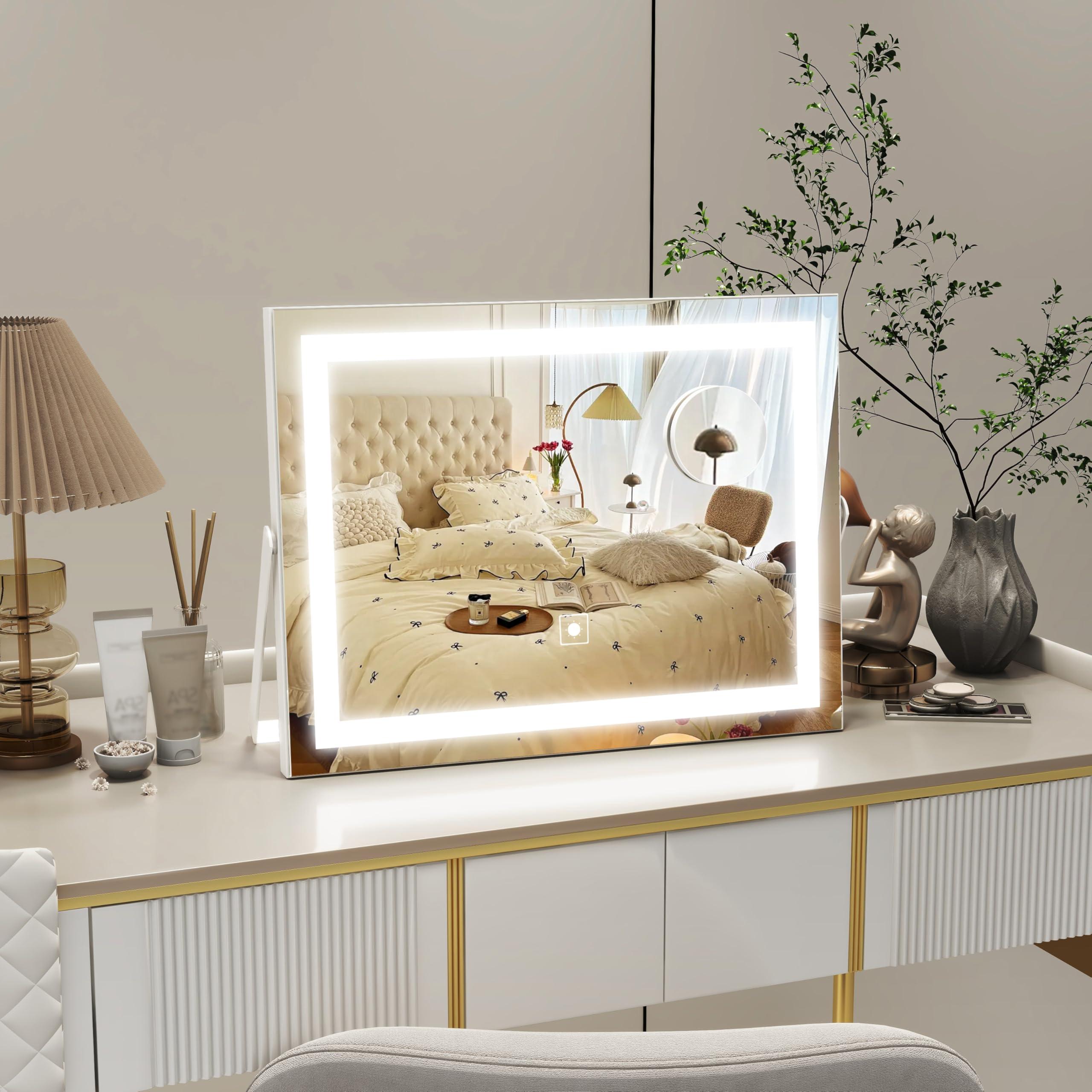 ROLOVE Vanity Mirror with Lights, 14" x 11" LED Makeup Mirror, 3 Modes Light, Smart Touch Control Dimmable, 10X Magnification, 360°Rotation, Square Corner Rectangle, White - Image 7