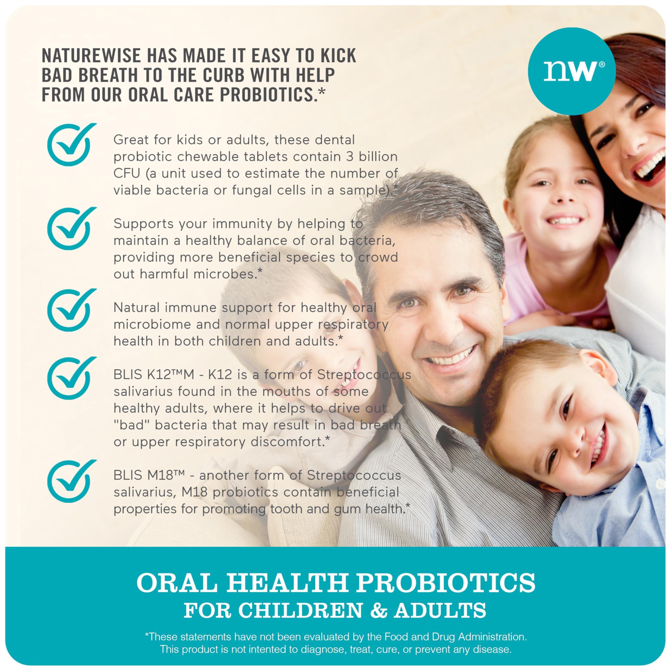 NatureWise Oral Probiotics for Teeth and Gums + Fresh Breath* - Chewable Sugar-Free Mint Tablet - Lactobacillus reuteri Chewable - Oral Health Probiotics For Kids & Adults - 50 Count[50-Day Supply] - Image 5