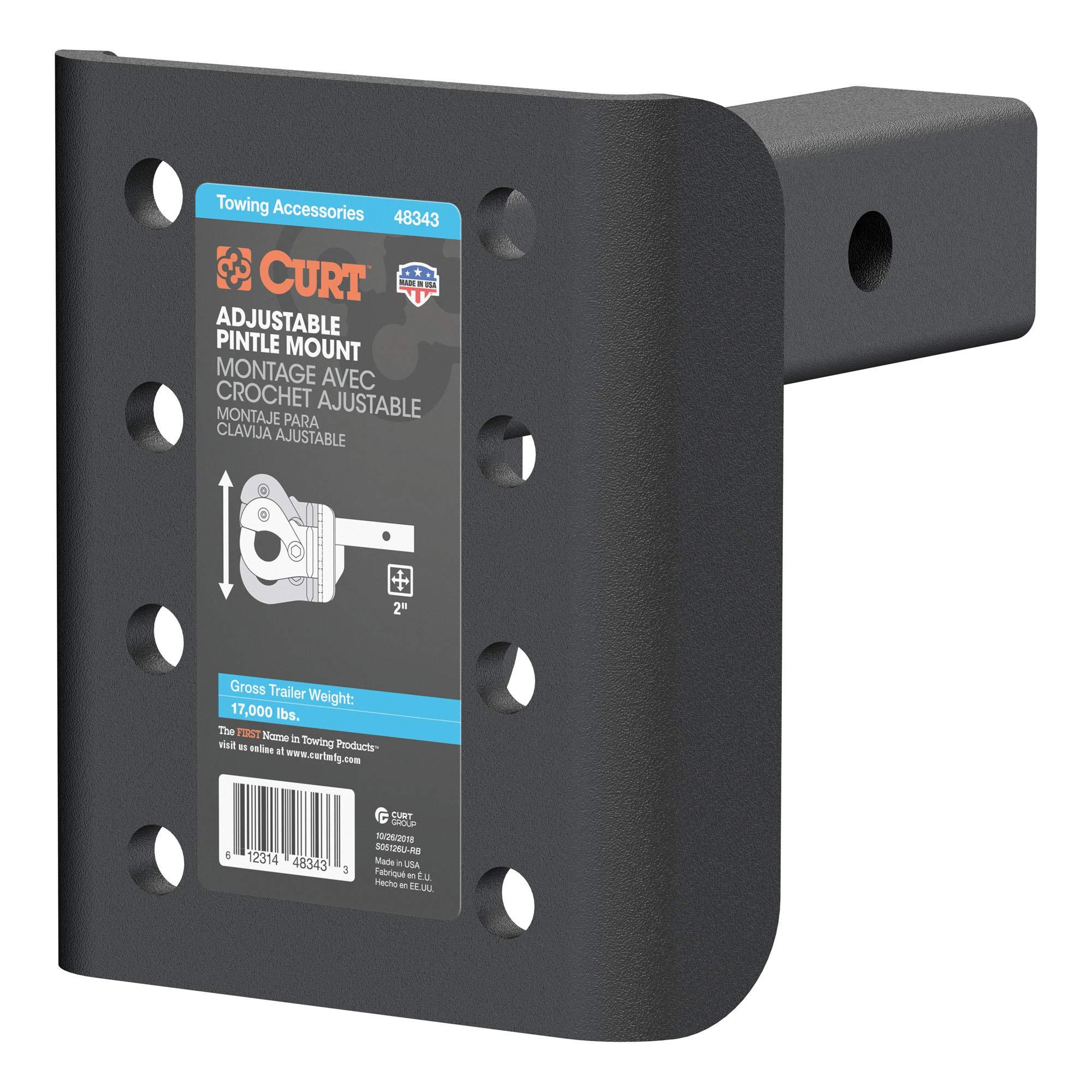 CURT 48343 Adjustable Pintle Mount for 2-Inch Hitch Receiver, 17,000 lbs, 7-1/4-Inch Height, 6-Inch Length