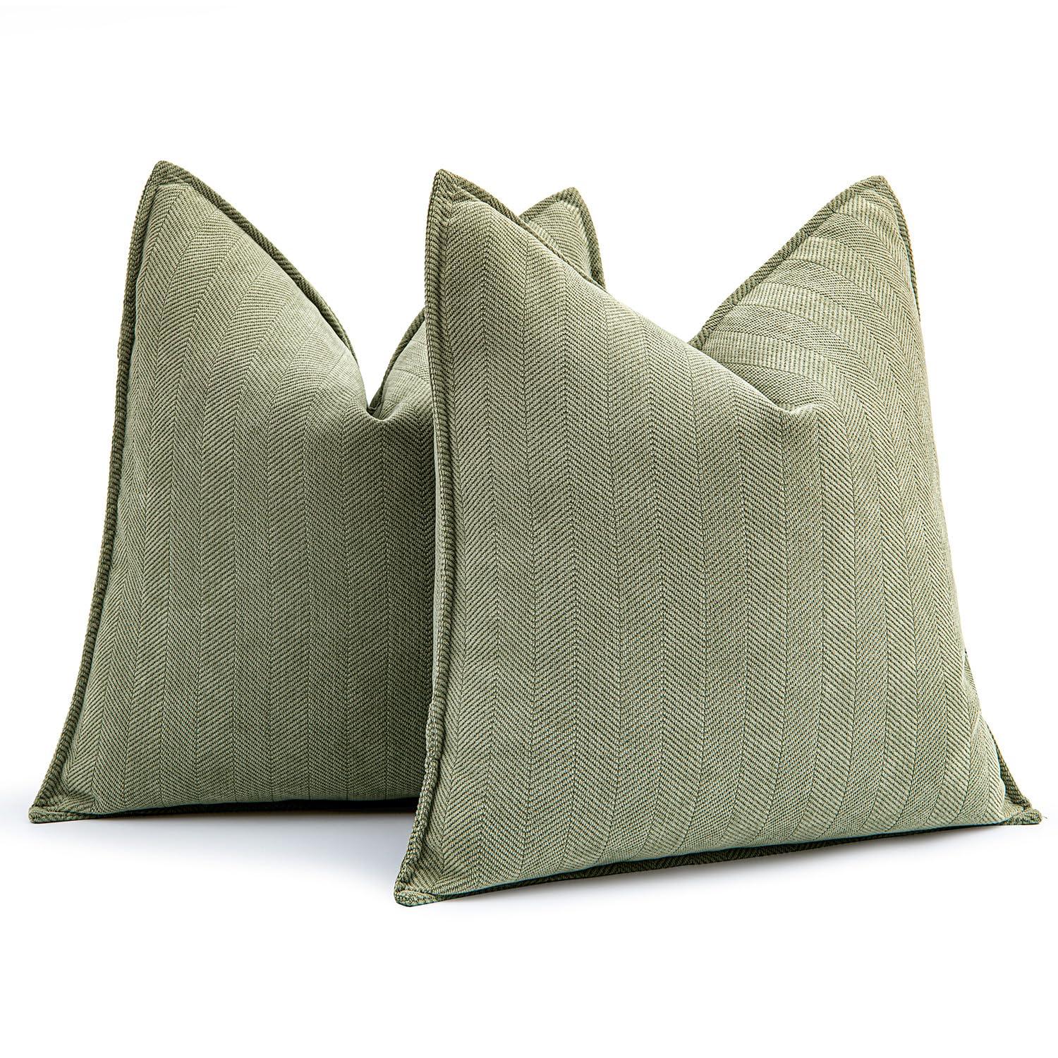 MIULEE Pack of 2 Sage Green Decorative Pillow Covers 20x20 Inch Soft Chenille Luxurious Couch Throw Pillows Farmhouse Cushion Covers with Elegant Design for Sofa Bedroom Living Room Home Decor