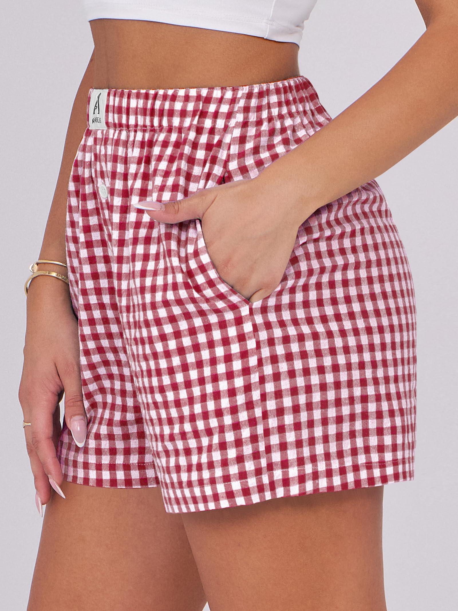 ANRABESS Boxer Shorts for Women Gingham Pajama 2025 Summer Casual Lounge Sleep Plaid Shorts Y2K Beach Bottoms - Image 3