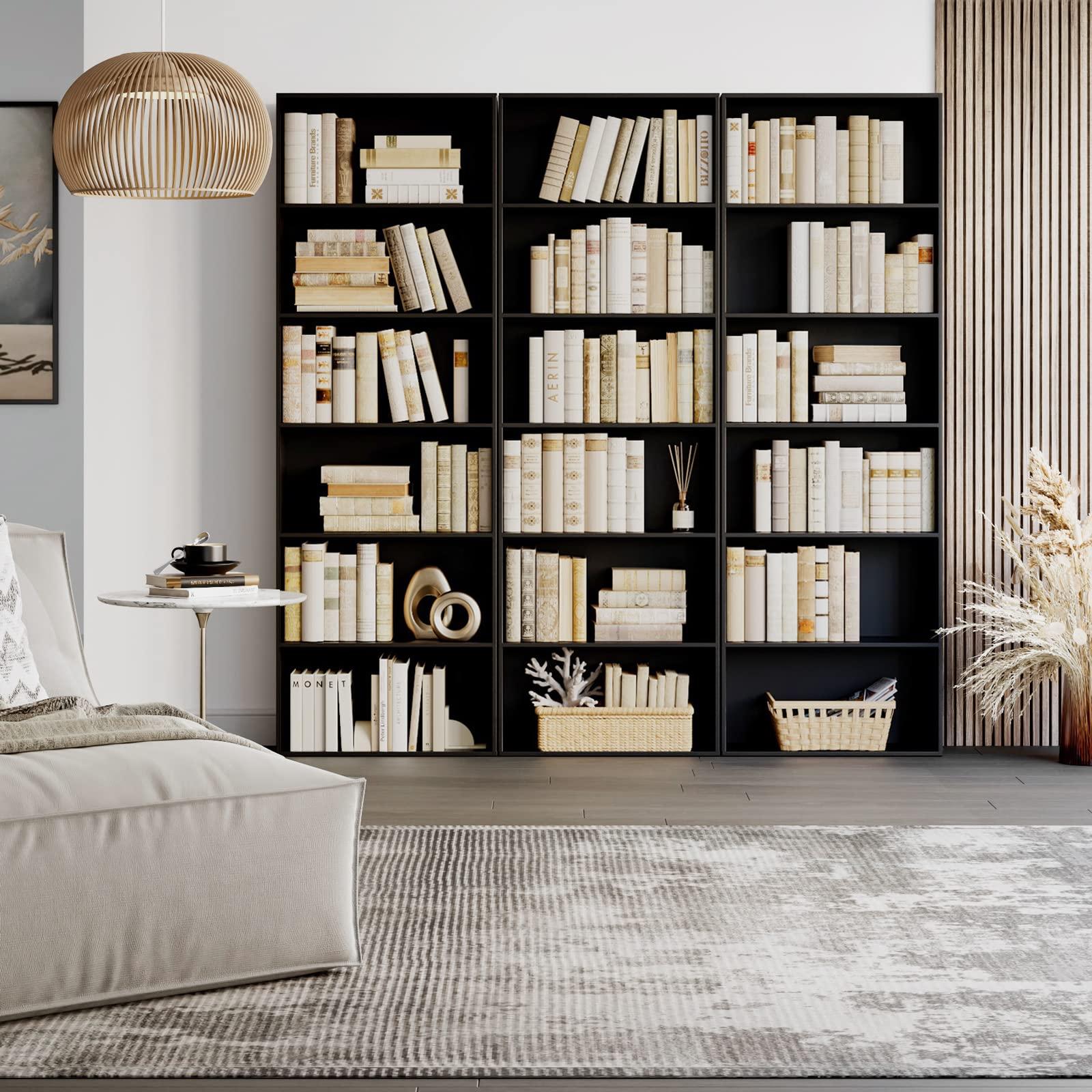 FOTOSOK 6-Tier Open Bookcase and Bookshelf, Freestanding Display Storage Shelves Tall Bookcase for Bedroom, Living Room and Office, Black - Image 4
