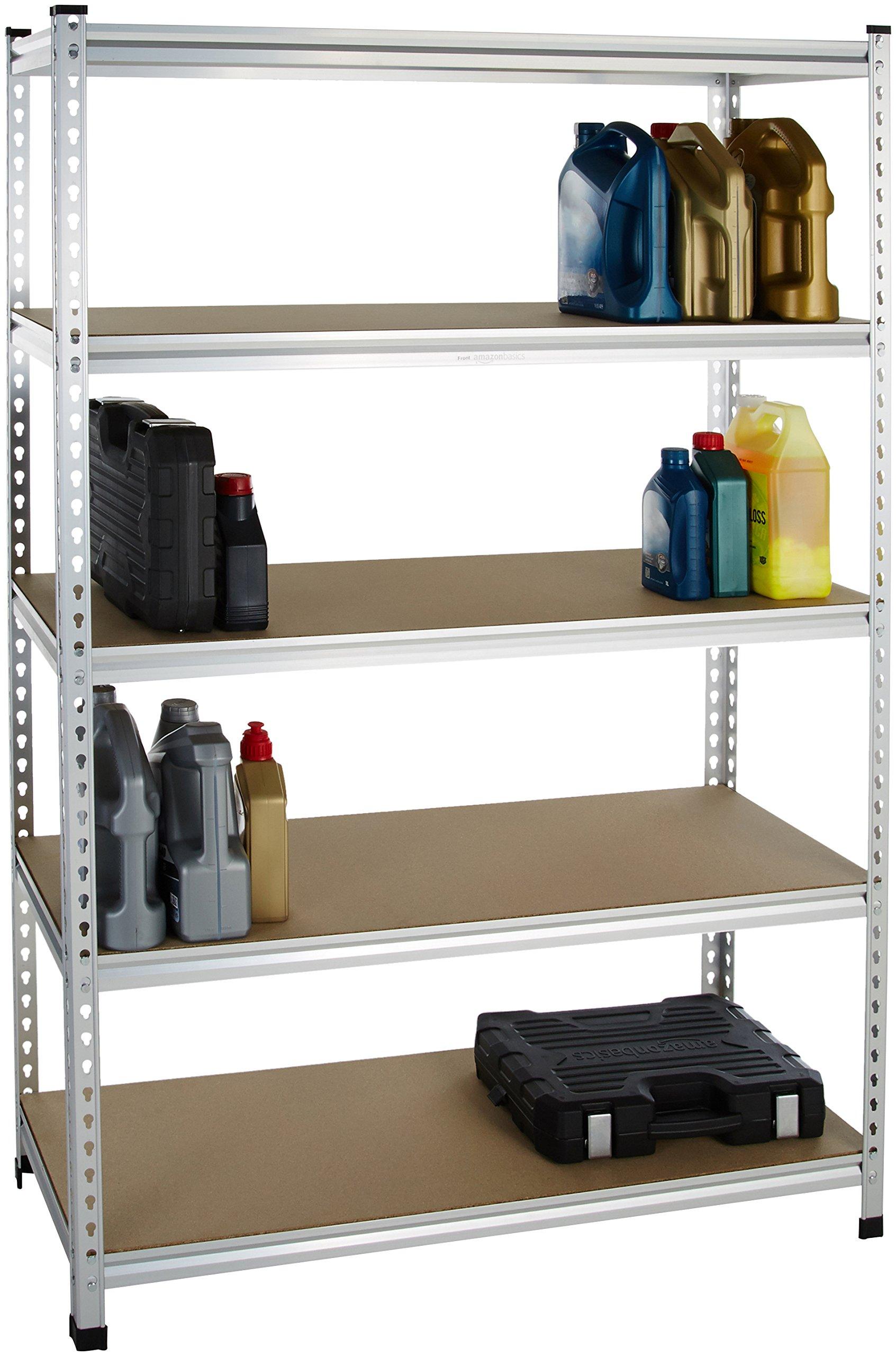 Amazon Basics 5-tier Medium Duty Storage Shelving Single Post Press Board Shelf - 48 x 18 x 72 Inches, Aluminum - Image 3