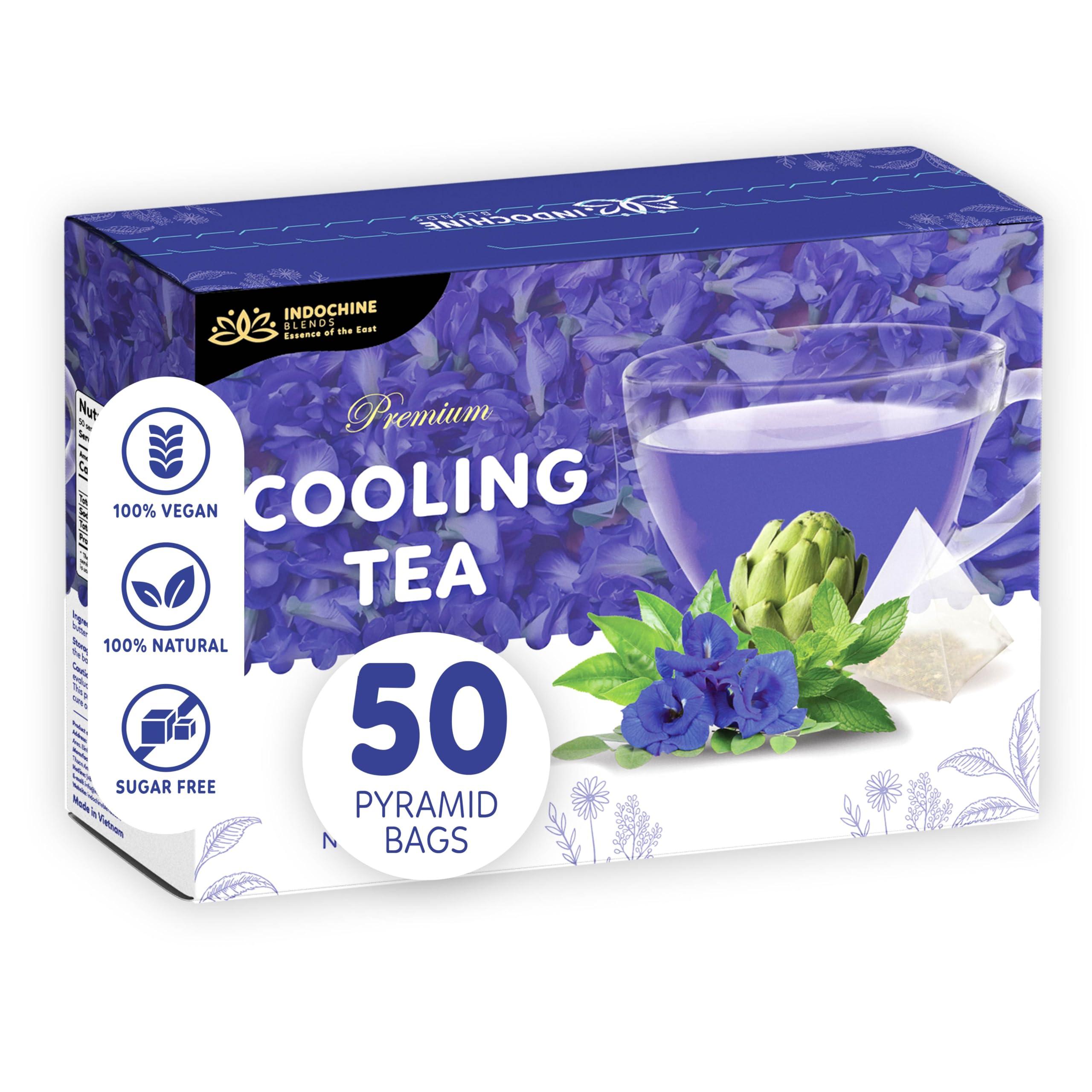 4-Flavor Herbal Tea Mix – Oolong, Peppermint, Butterfly Pea & Artichoke | 50 Corn Fiber Pyramid Tea Bags | Caffeine-Free, Digestive & Nerve-Calming Support | Indochine Blends