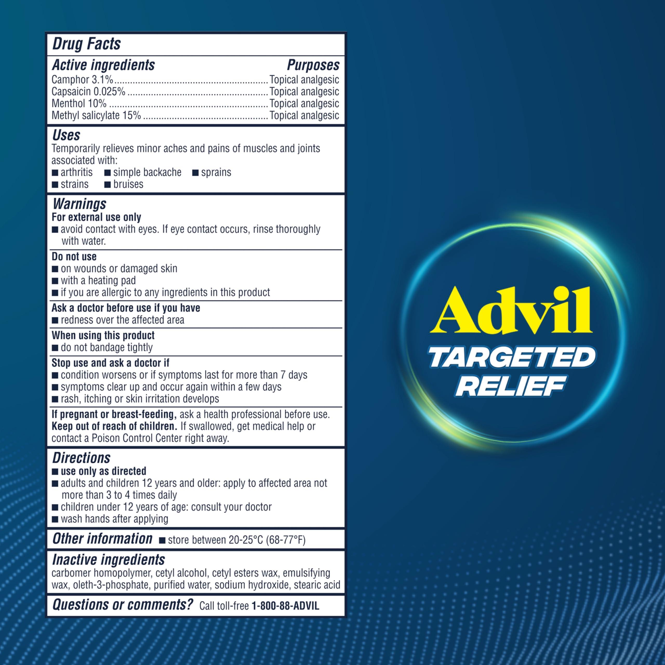 Advil Targeted Relief Pain Relieving Cream, Up to 8 Hours of Powerful Relief of Minor Arthritis Pain, Joint Pain, Lower Back Pain and Muscle Pain - 2.3 oz - Image 8