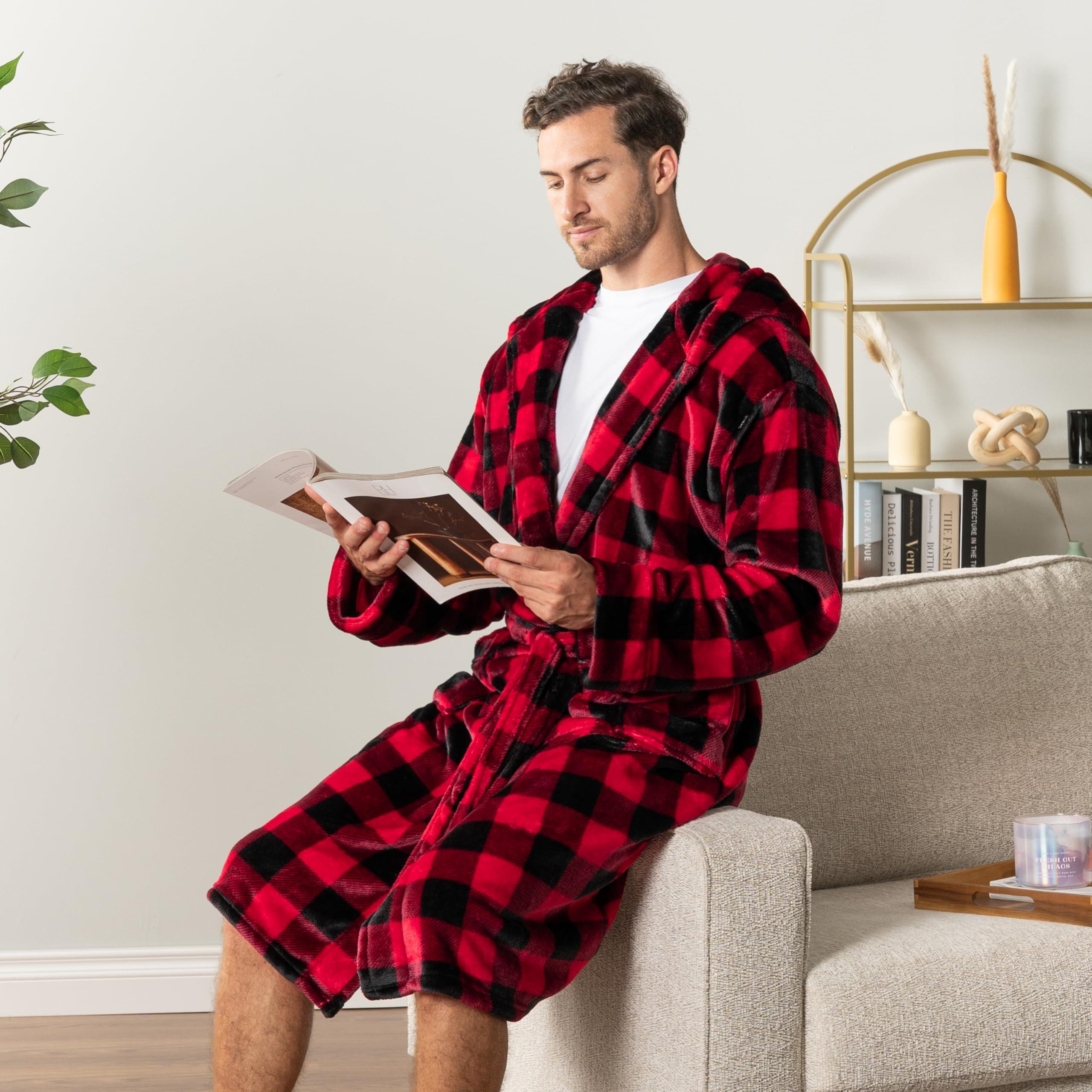 PAVILIA Mens Robe, Hooded Fleece Bathrobe for Men, Plush Long Warm Robe for Male Bath Spa - Image 4