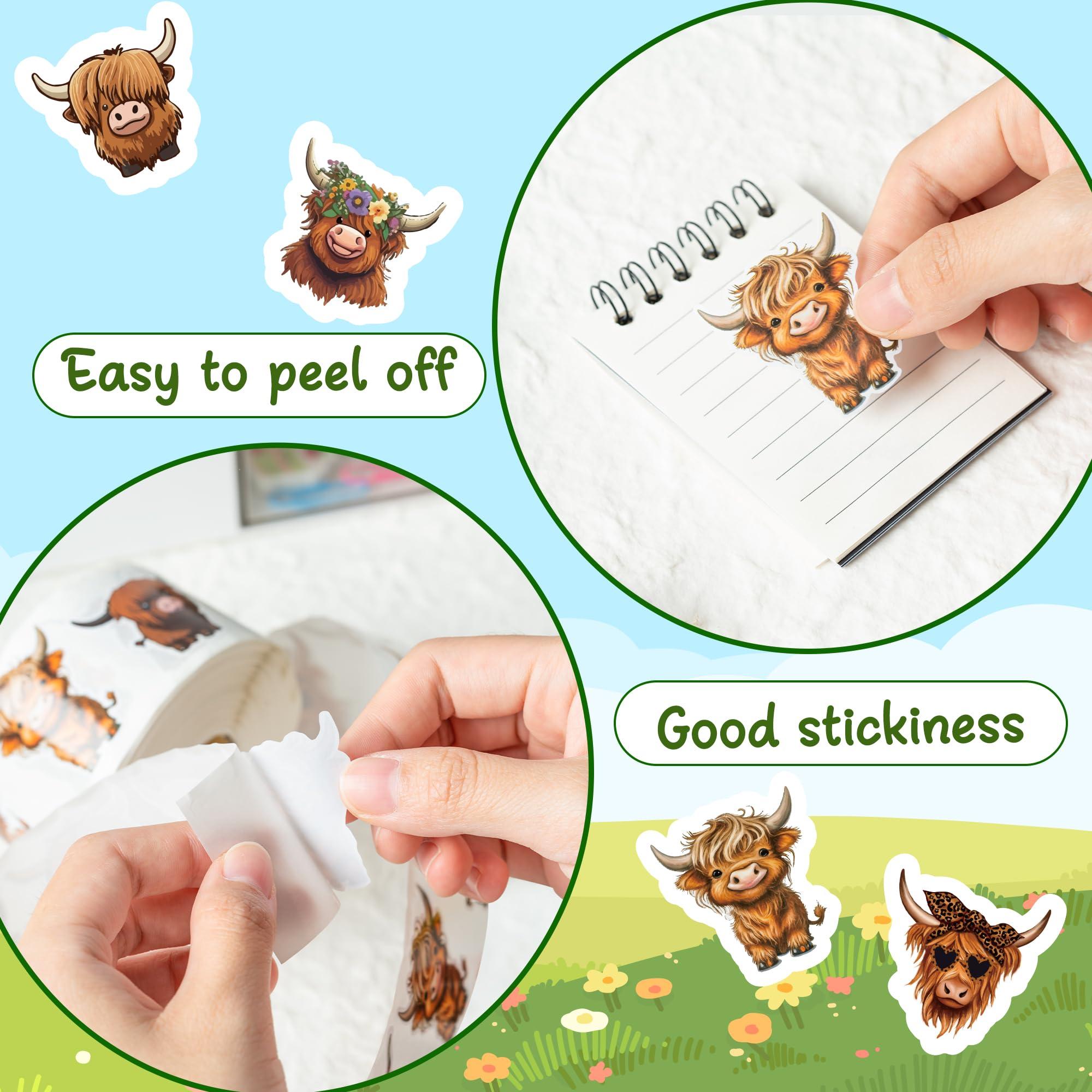 Dvbonike 800Pcs Cute Highland Cow Roll Stickers 8 Style Cartoon Hyland Cattle Decals for Kids, Water Bottle Laptop Scrapbook Luggage Decor Incentive School Classroom Rewards Gift Party Favor Supplies - Image 4