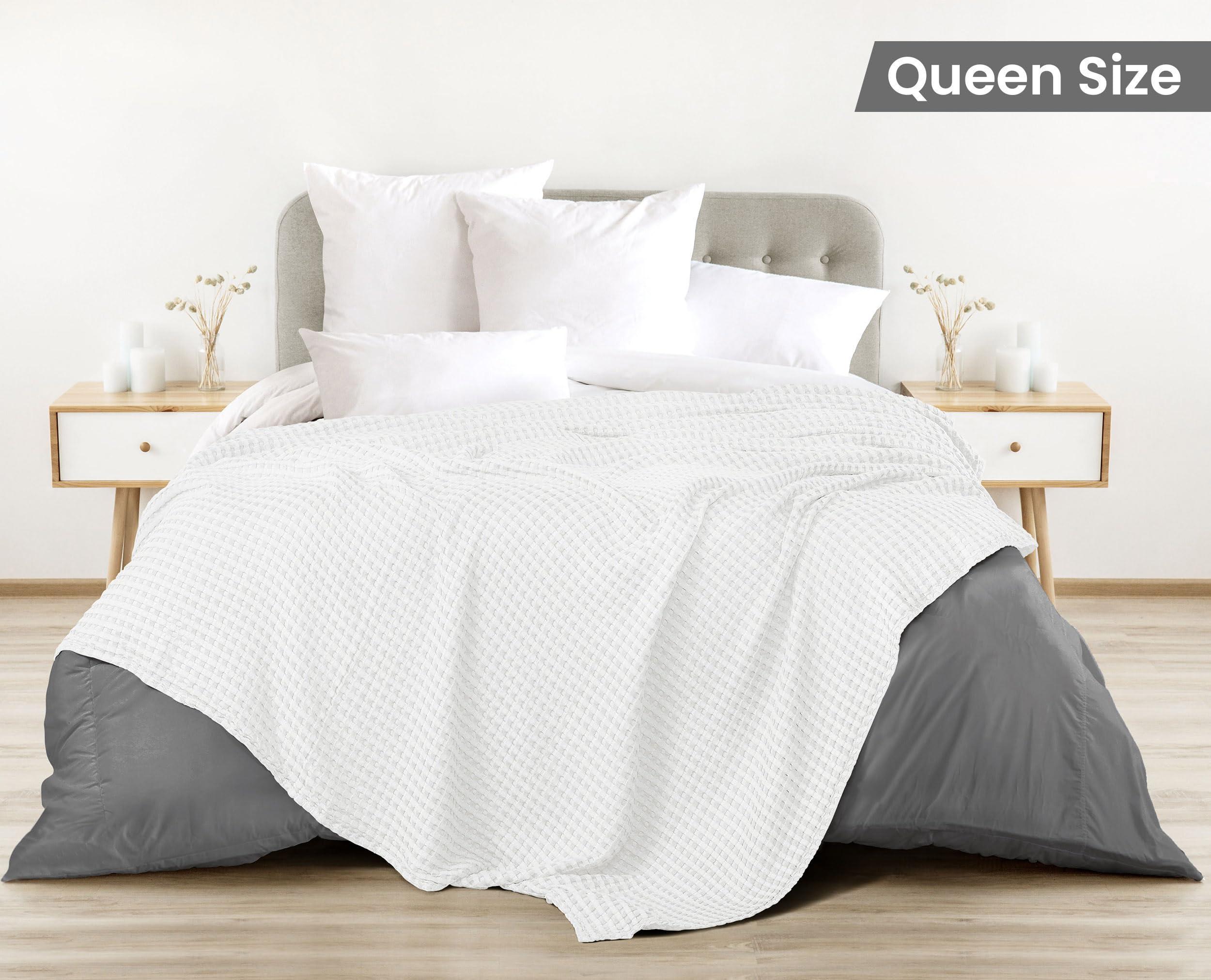 Utopia Bedding White 100% Cotton Waffle Blanket 300 GSM [Queen - 90x90 Inch] Soft Lightweight Breathable Bed Blanket for All Season - Image 4