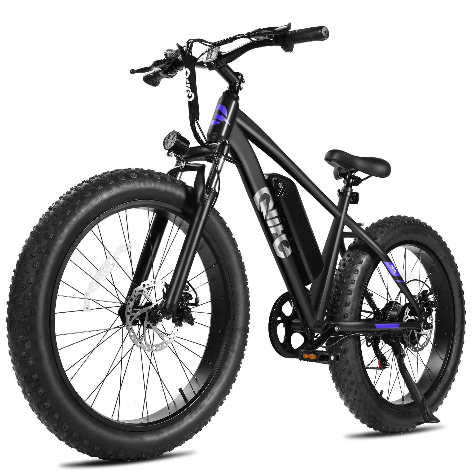 Qlife Racer Plus Adult Electric Bicycle, Peak 1000W Motor Electric Bike for Adults, Up to 28MPH 65Miles, 26x4.0 Fat Tire Electric Mountain Bike with 48V 13AH Battery, 7 Speed Front Suspension E Bike