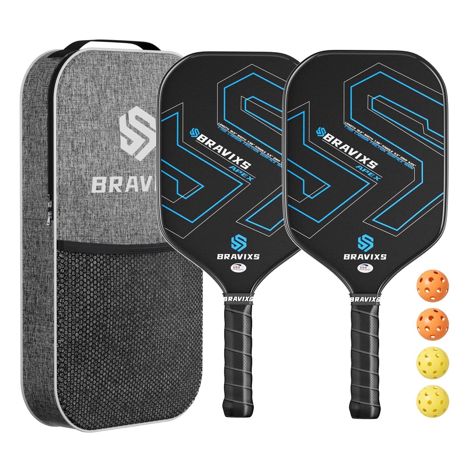 Bravixs Pickleball Paddles Set of 2 USAPA Approved T700 Raw Carbon Fiber Pickleball Paddle, Friction Surface Pickleball Rackets with 4 Balls 1 Pickleball Bag, Pickle Ball Paddle Set for Men and Women