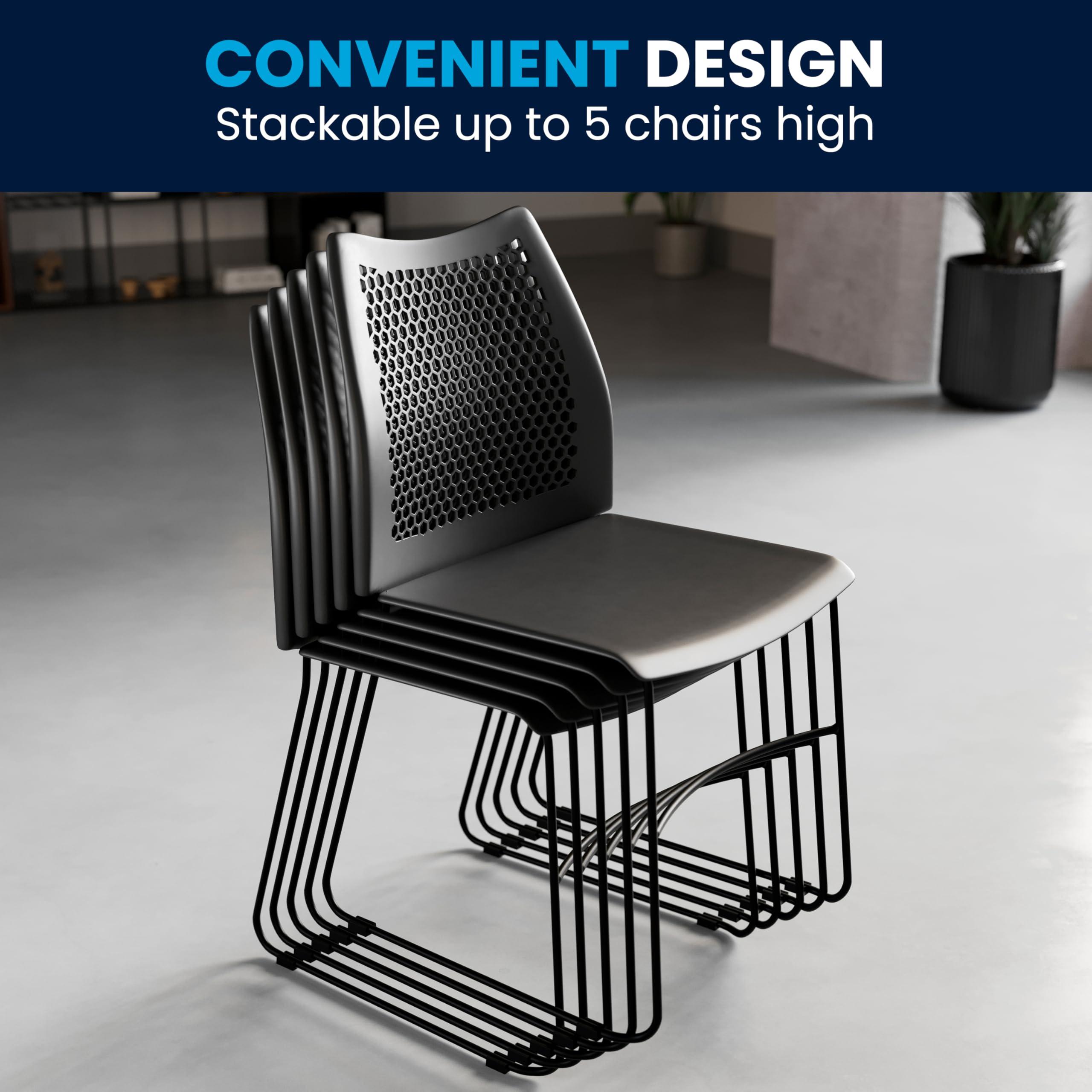 Flash Furniture Hercules Series Contoured Lobby Chairs with Air-Vent Honeycomb Backs, Ergonomic Stacking Chairs for Offices, Set of 5, Black - Image 9
