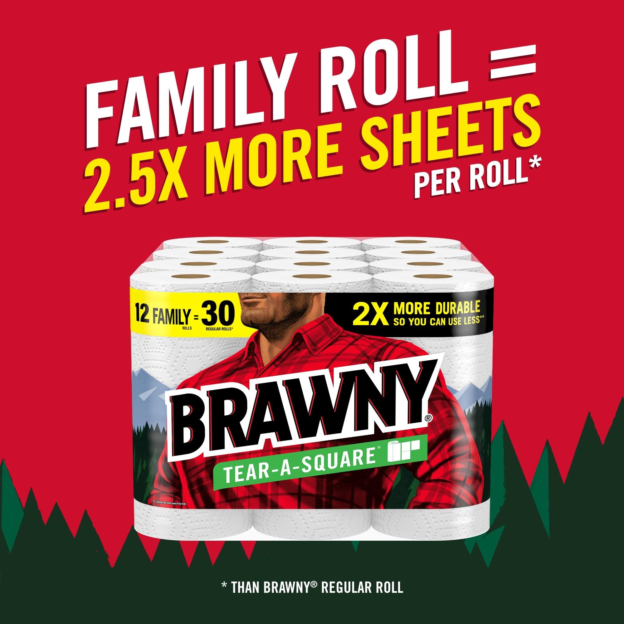 Brawny Tear-A-Square Paper Towels, 12 Family Rolls = 30 Regular Rolls, 2X More Durable*, 3 Sheet Sizes, Strong and absorbent extra-large roll - Image 4