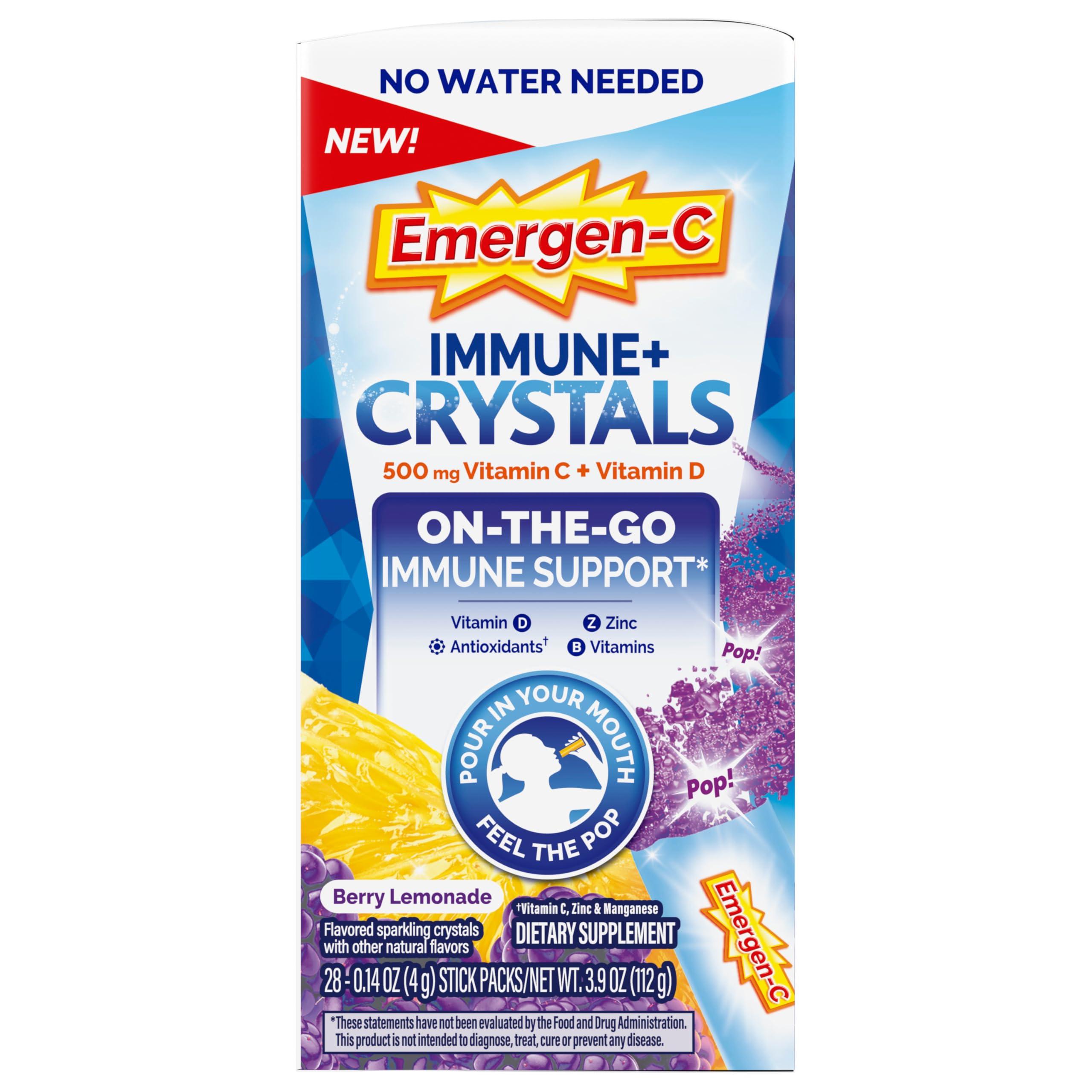 Emergen-C Immune Plus Crystals, On-The-Go Immune Support Supplement with Vitamin C, Vitamin D, B Vitamins, Zinc and Manganese, Berry Lemonade - 28 Stick Packs - Image 9