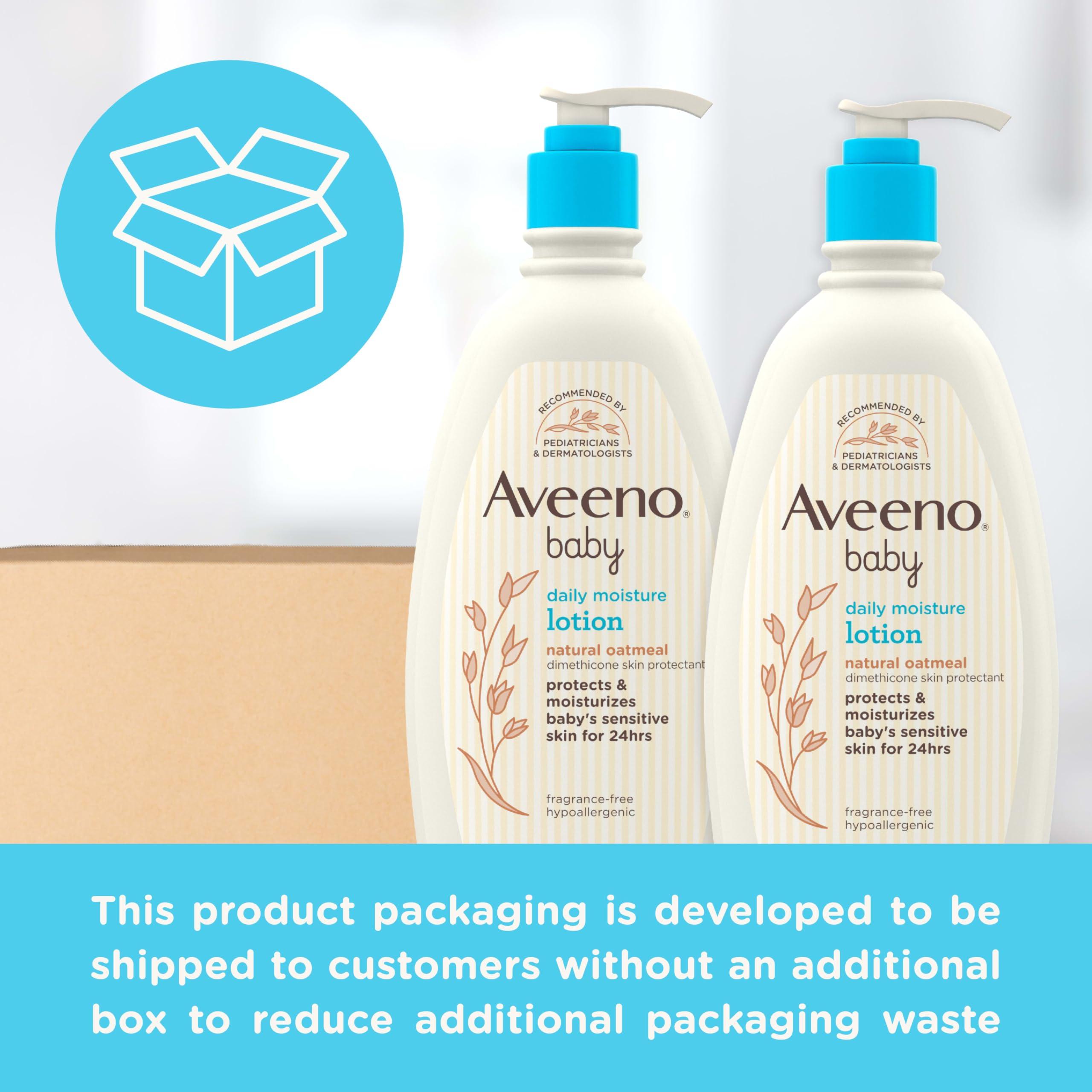 Aveeno Baby Daily Moisture Body Lotion for Sensitive Skin, Hypoallergenic Moisturizing Baby Lotion with Nourishing Oat to Deeply Moisturize Baby's Skin, Fragrance-Free, 18 fl. oz, 2 Pack - Image 4
