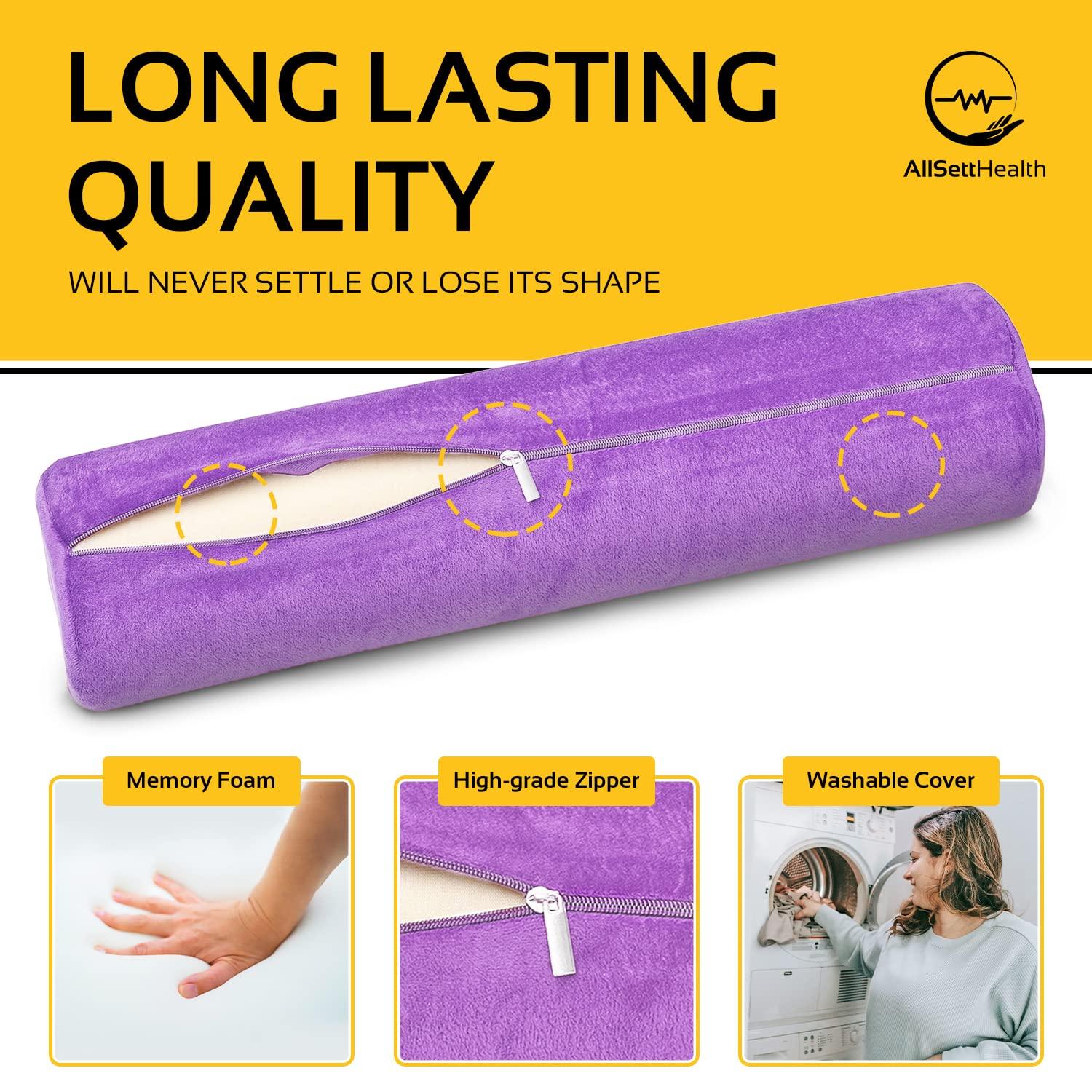 AllSett Health Cervical Neck Roll Memory Foam Pillow, Bolster Pillow, Round Neck Pillows Support for Sleeping | Bolster Pillow for Bed, Legs, Back and Yoga, Purple Washable Cover - Image 5