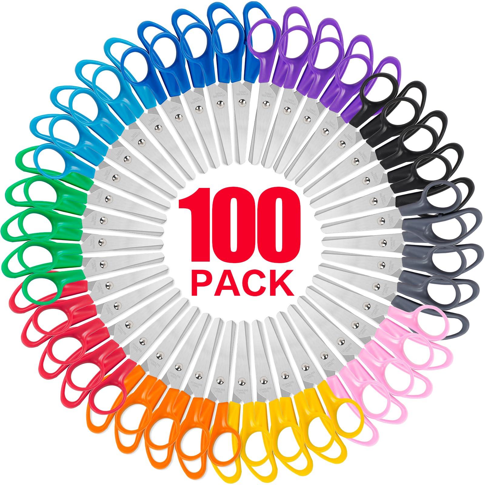 100 Pack Kids Scissors, 5 Inch Bulk Scissors for School, Blunt Tip for Child Student Teacher, Kids Safety for Preschool Classroom Office Home, School Supplies Craft Cutting Paper