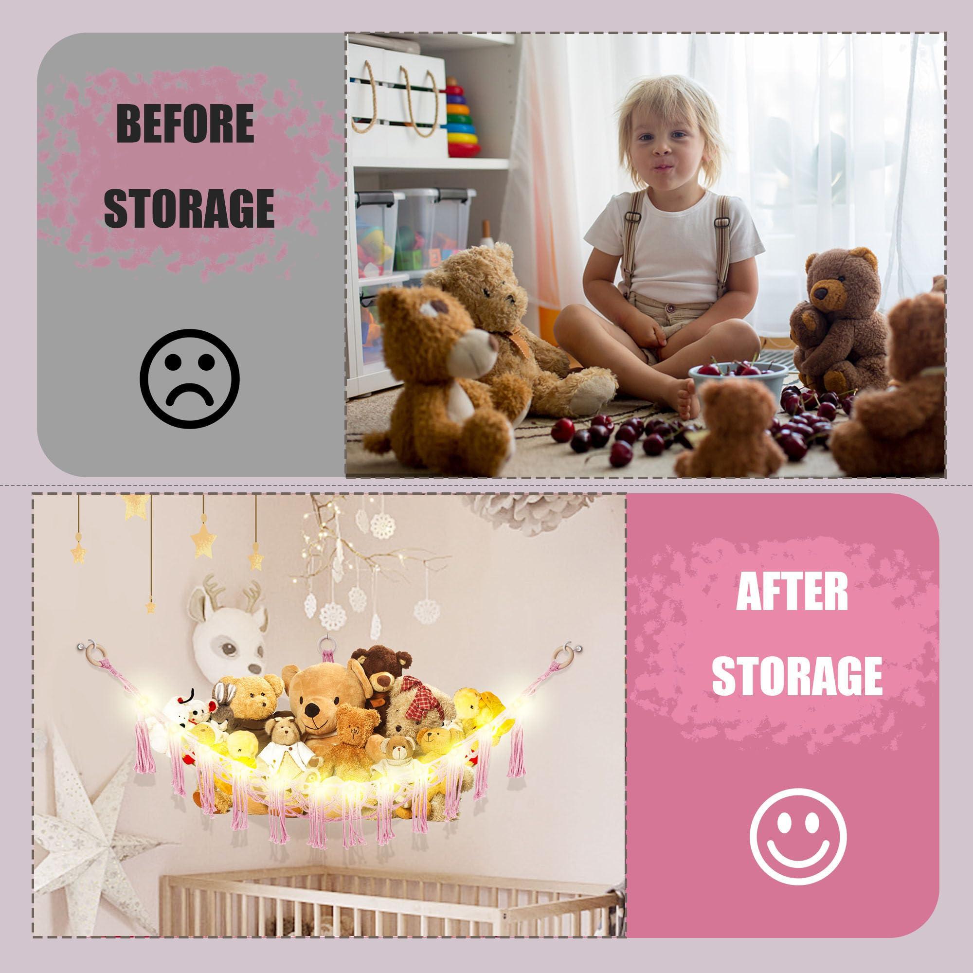 CERETIA Hammock for Stuffed Animals with LED Light, Kids Room Decor Corner, Pink - Image 5