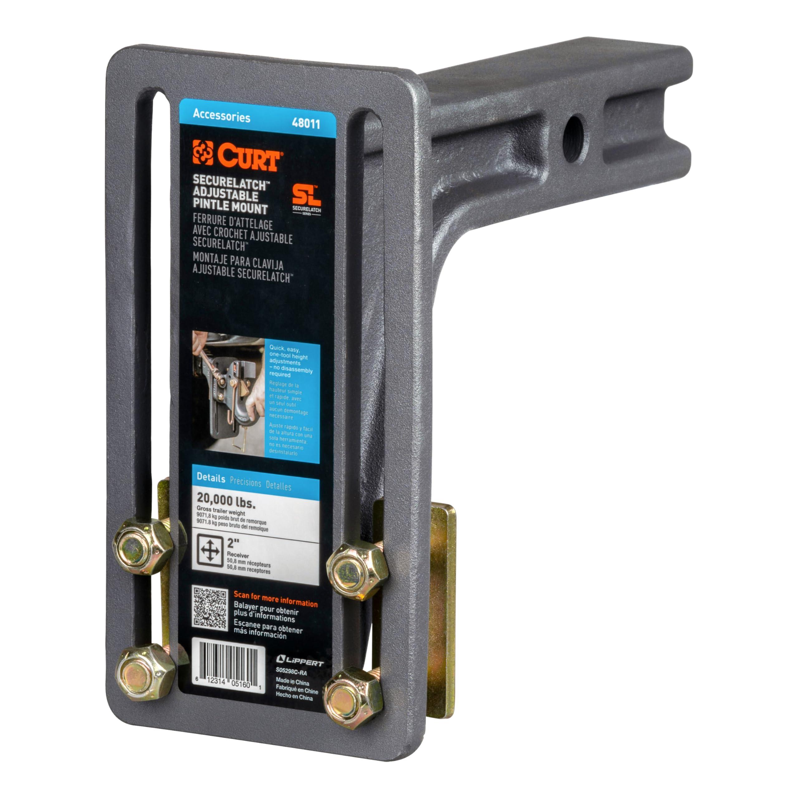BKDK CURT 48011 SecureLatch Adjustable Pintle Mount Plate, 2-Inch Shank, 20,000 Pounds