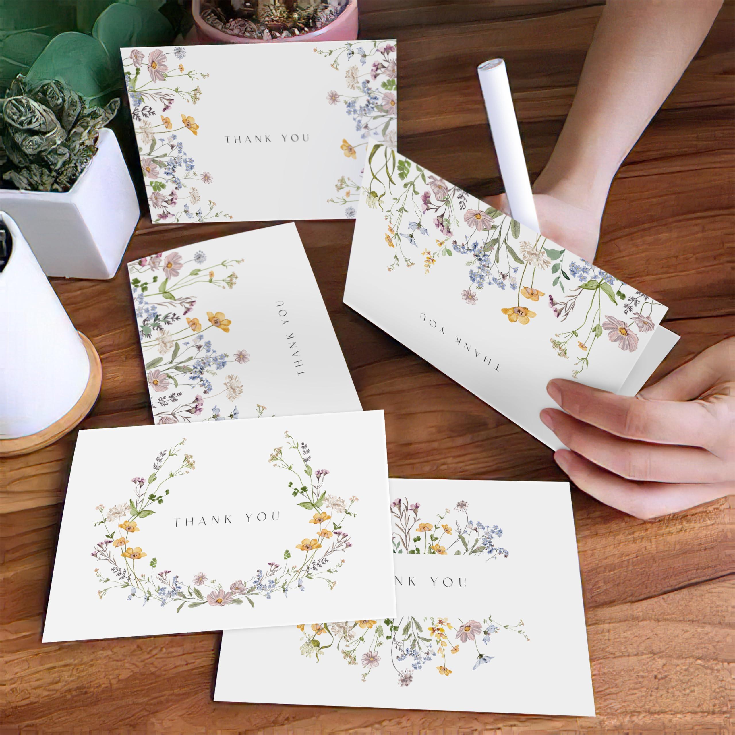 AUDREE Floral Thank You Cards with Envelopes (bulk 100-4x6) - Wildflower Thank You Cards with Envelope and Stickers - Greeting Notes with Envelopes Set for Wedding, Bridal Showers, Baby Showers - Image 2