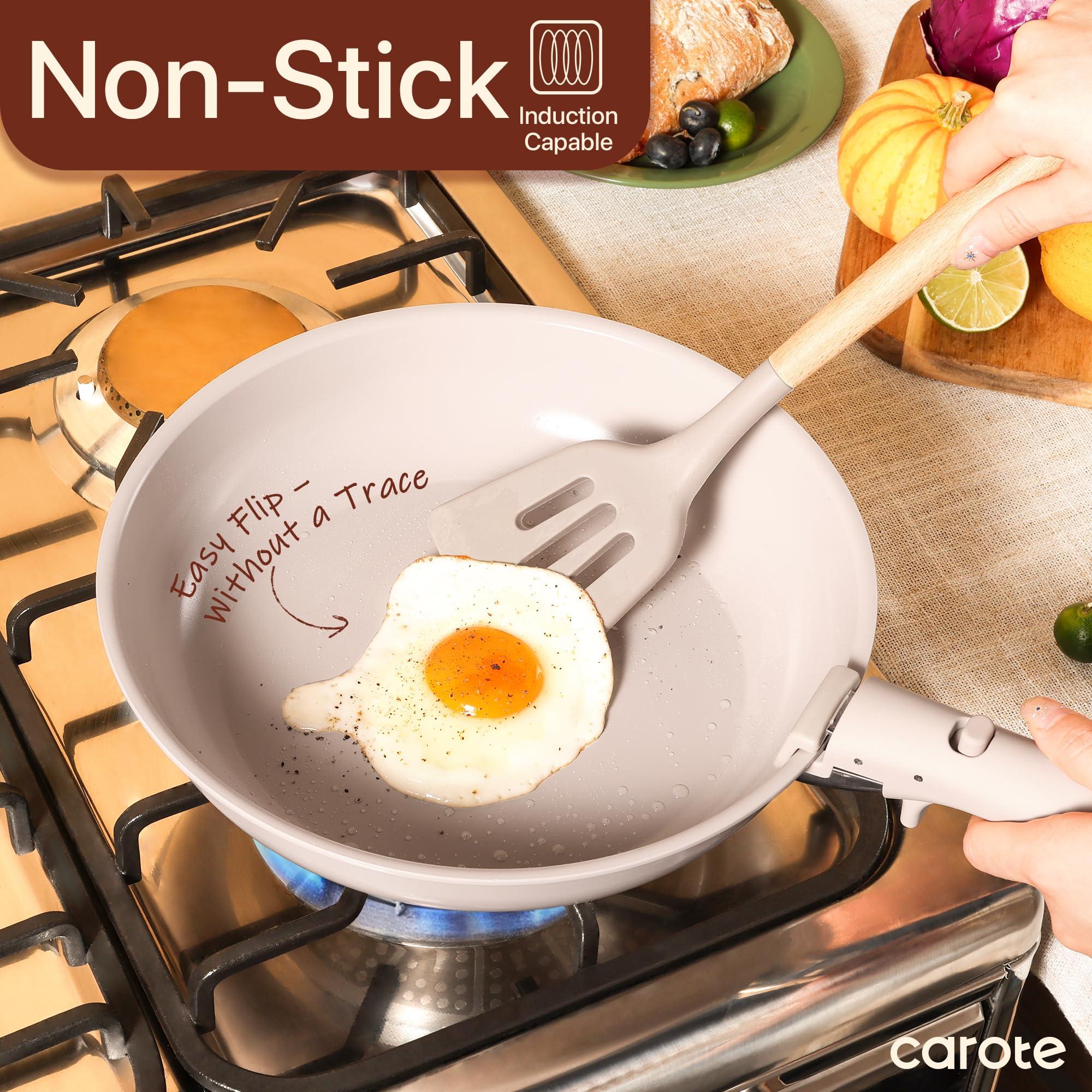 CAROTE Ceramic Cookware Sets, Pots and Pans Set Non Stick Non Toxic, Induction Cookware, Kitchen Cookware Sets, Pots Set for Healthy Coooking 15PCS, Taupe - Image 2