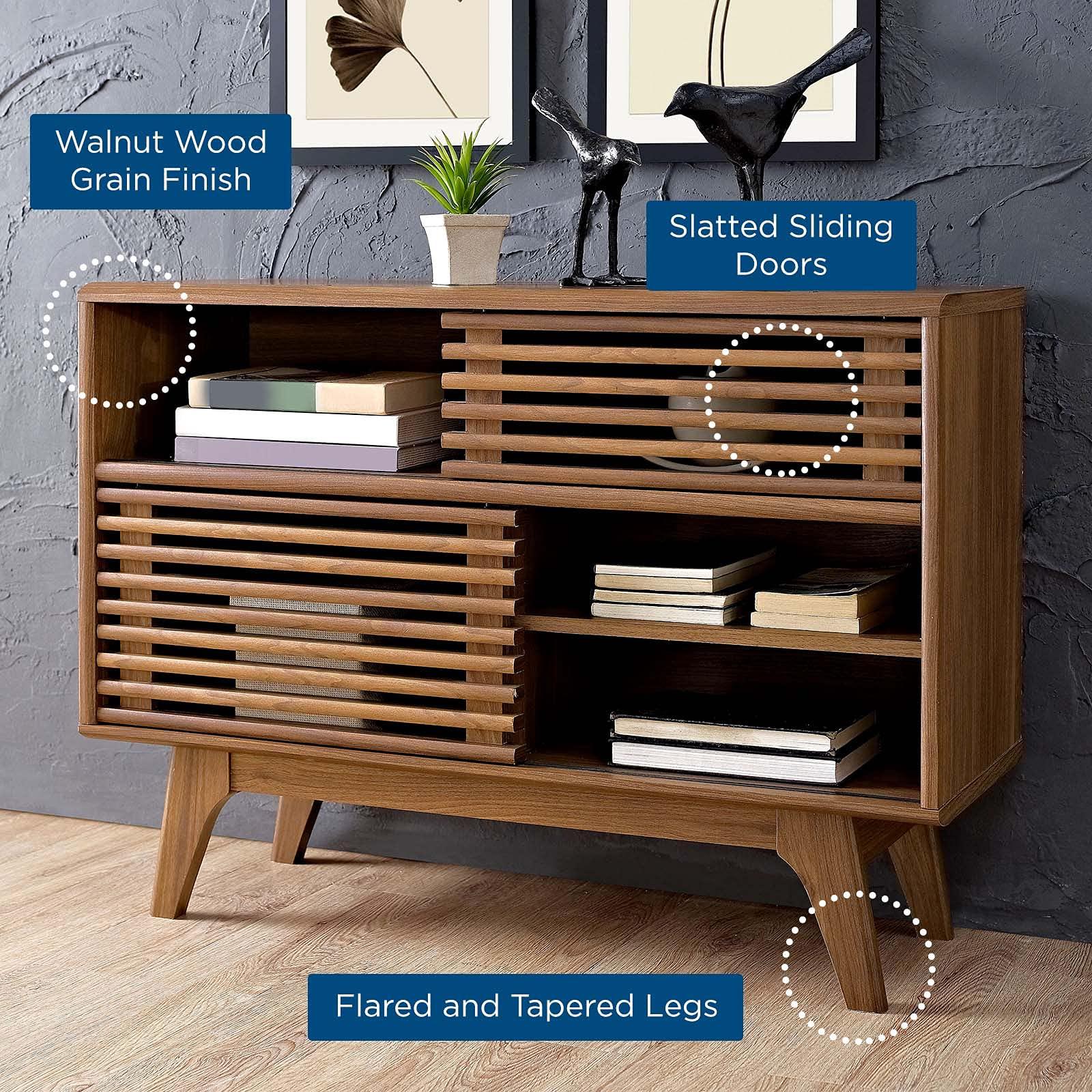 Modway Render Mid-Century Modern Two-Tier Display Stand in Walnut - Image 7
