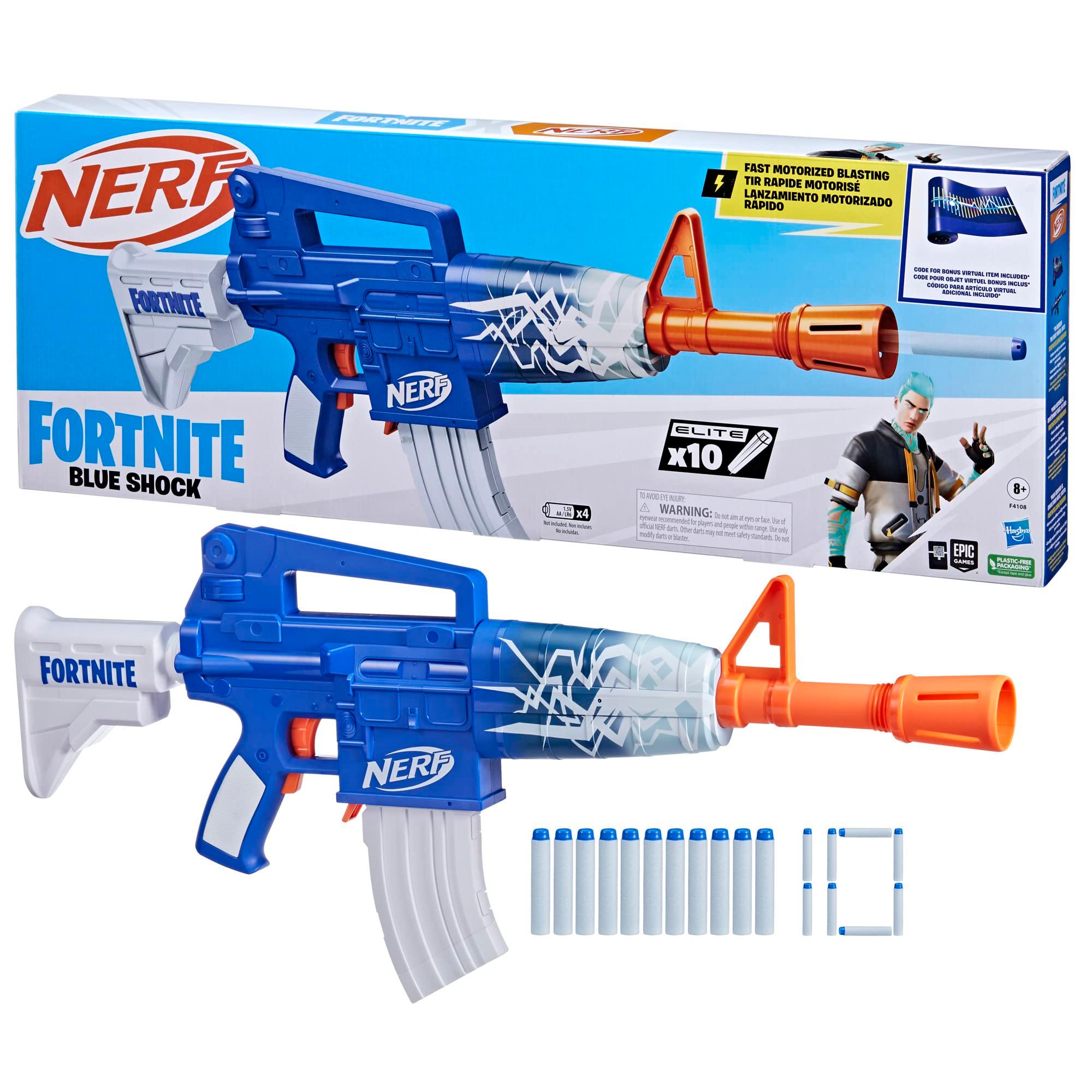Nerf Fortnite Blue Shock Blaster, 10-Dart Clip, 10 Elite Nerf Darts, Includes Bonus Code to Unlock The Beat Wrap in The Game, Motorized Dart Blaster - Image 8
