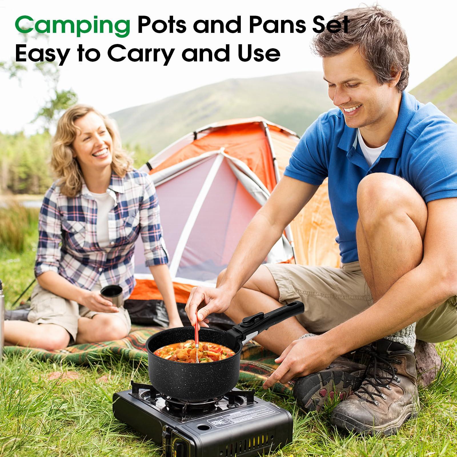 SODAY 15Pcs Pots and Pans Set Non Stick, Cookware Sets with Detachable Handle, Nonstick RV Kitchen Cooking Tools Removable Handles, Oven Safe, Induction Fast, Stackable Induction Cookware,Black - Image 2