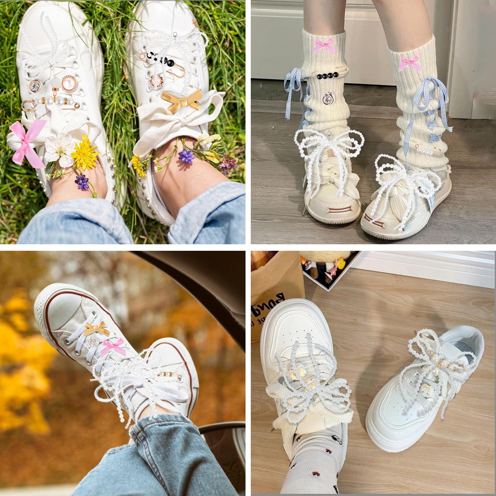Ptwola Shoe Charms for Sneakers 30 Pcs Shoelace Charms Contain Bows Clips Pins Jewelry Decor Accessories for Shoes, Socks, Clothes, Bags - Image 3