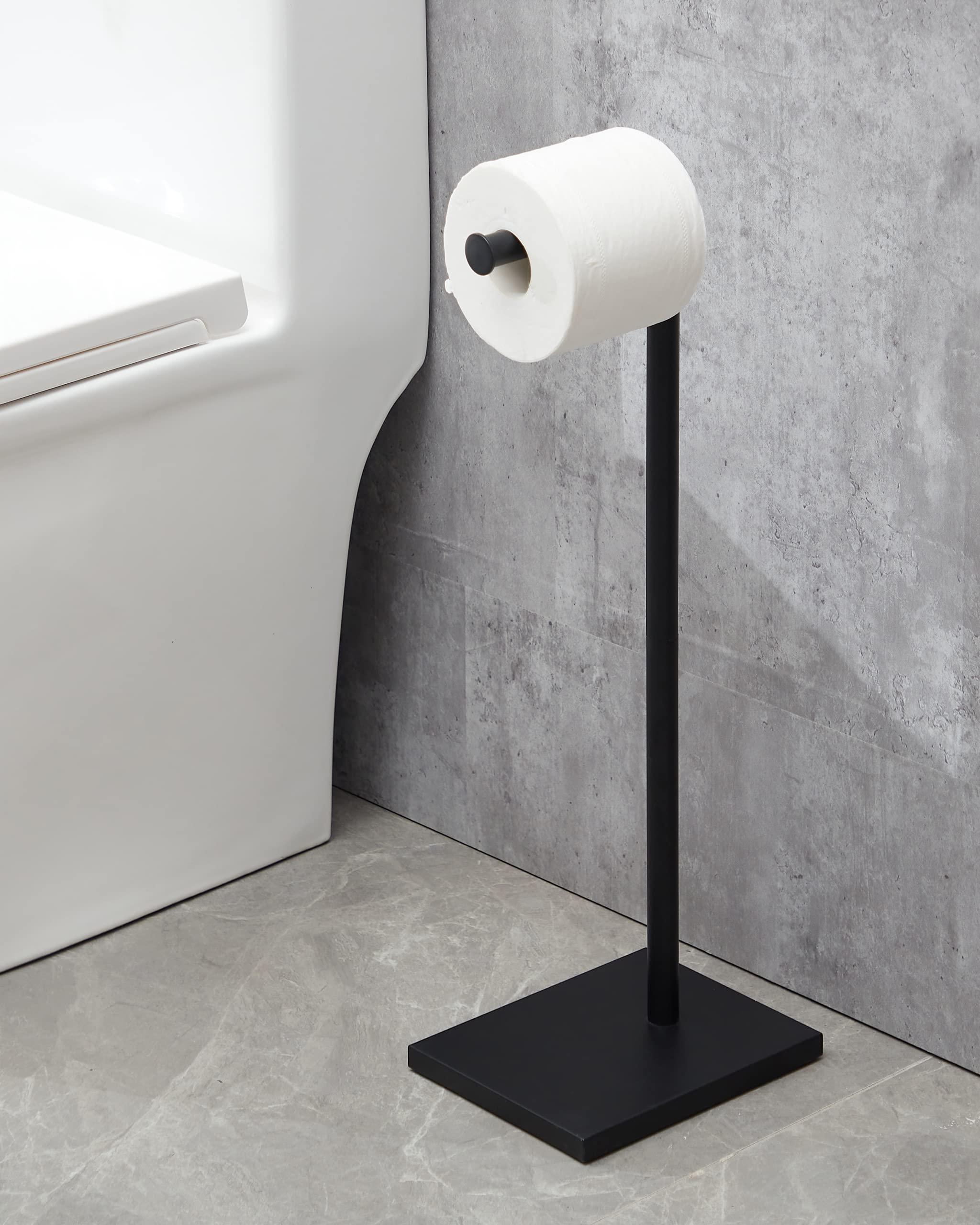Free Standing Bathroom Toilet Paper Holder Stand with Reserve, Stainless Steel Pedestal Tissue Roll Holder, Black DECLUTTR - Image 9