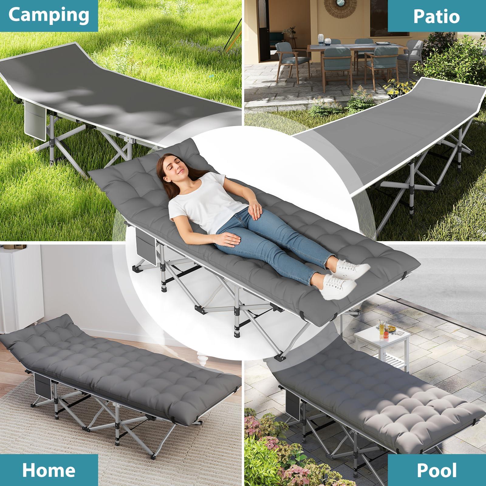 Fenbeli Folding Camping Cot for Adults, 2 Pack Heavy Duty Sleeping Cots with Carry Bag, Double Layer Oxford Portable Travel Camp Cots for Outdoor Camp Beach Home Office (Blue Pad & Gray Pad, 2PACK) - Image 7