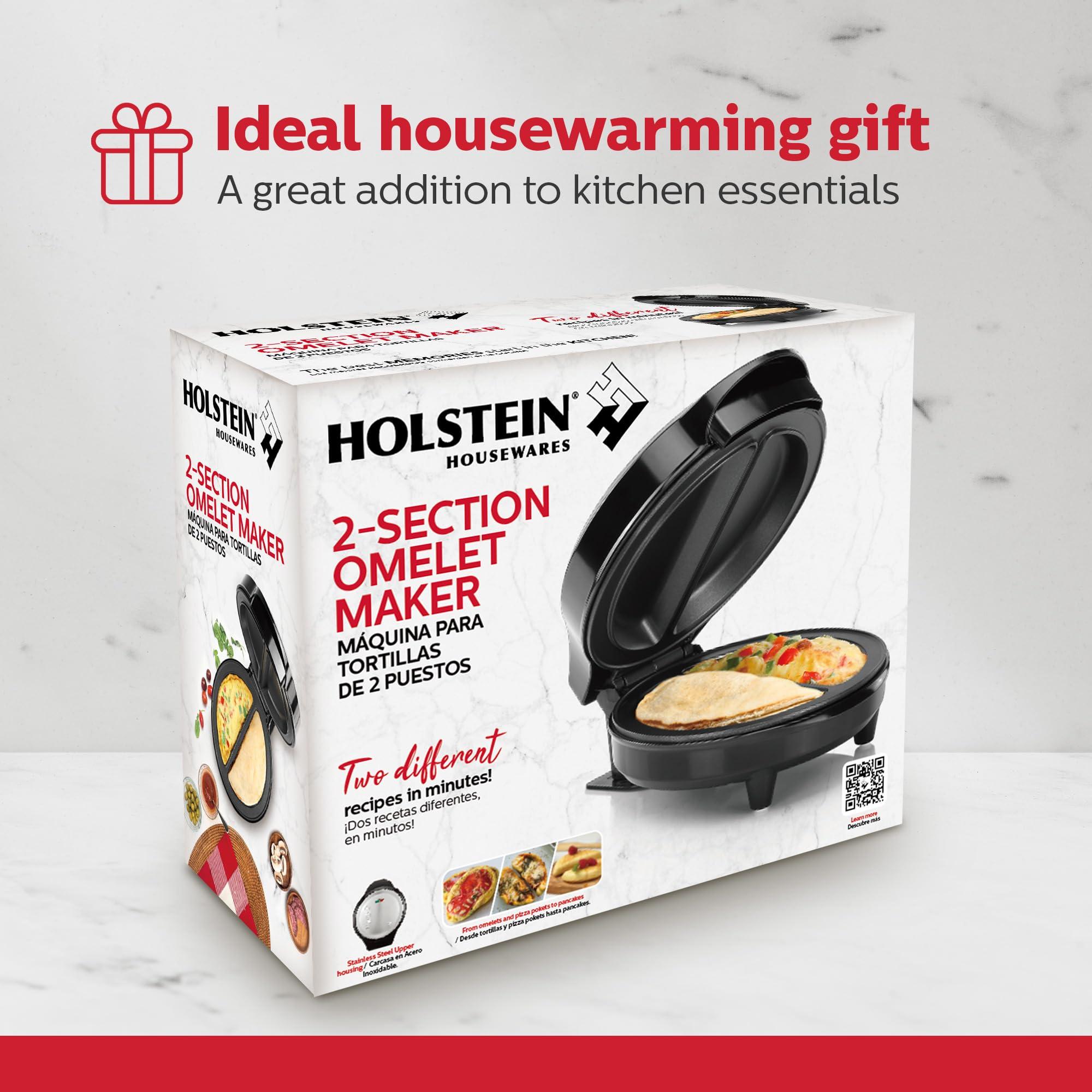 Holstein Housewares - Non-Stick Omelet & Frittata Maker, Stainless Steel - Makes 2 Individual Portions Quick & Easy (2 Section, Black) - Image 8