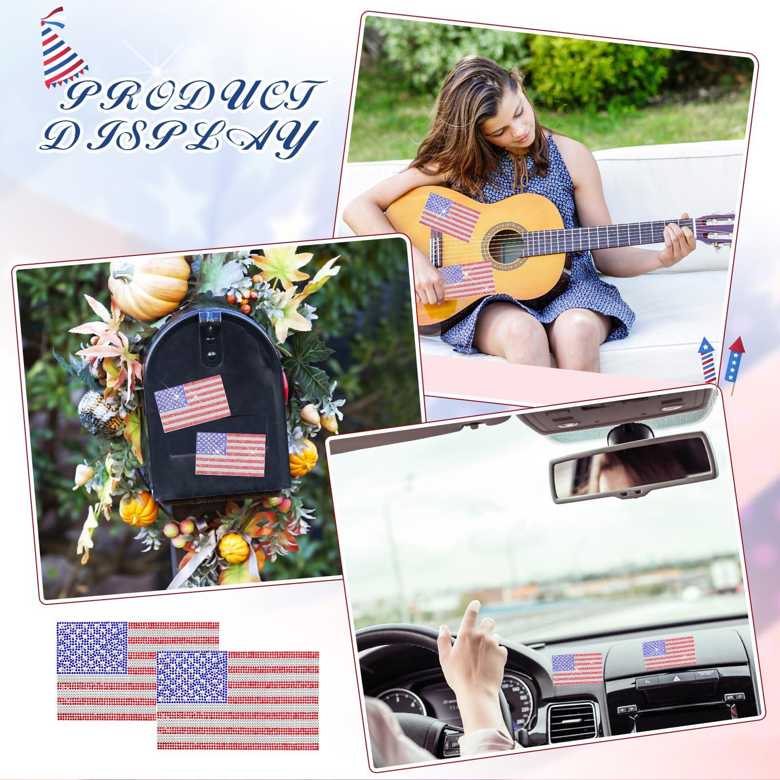 Frienda 2 Pack American Flag Crystal Car Decorative Stickers Sparkling Crystal Rhinestone Car Bling Decals Bumper Window Laptop Trunk Rhinestone Stickers, Decorate Shiny Interior Accessories - Image 5