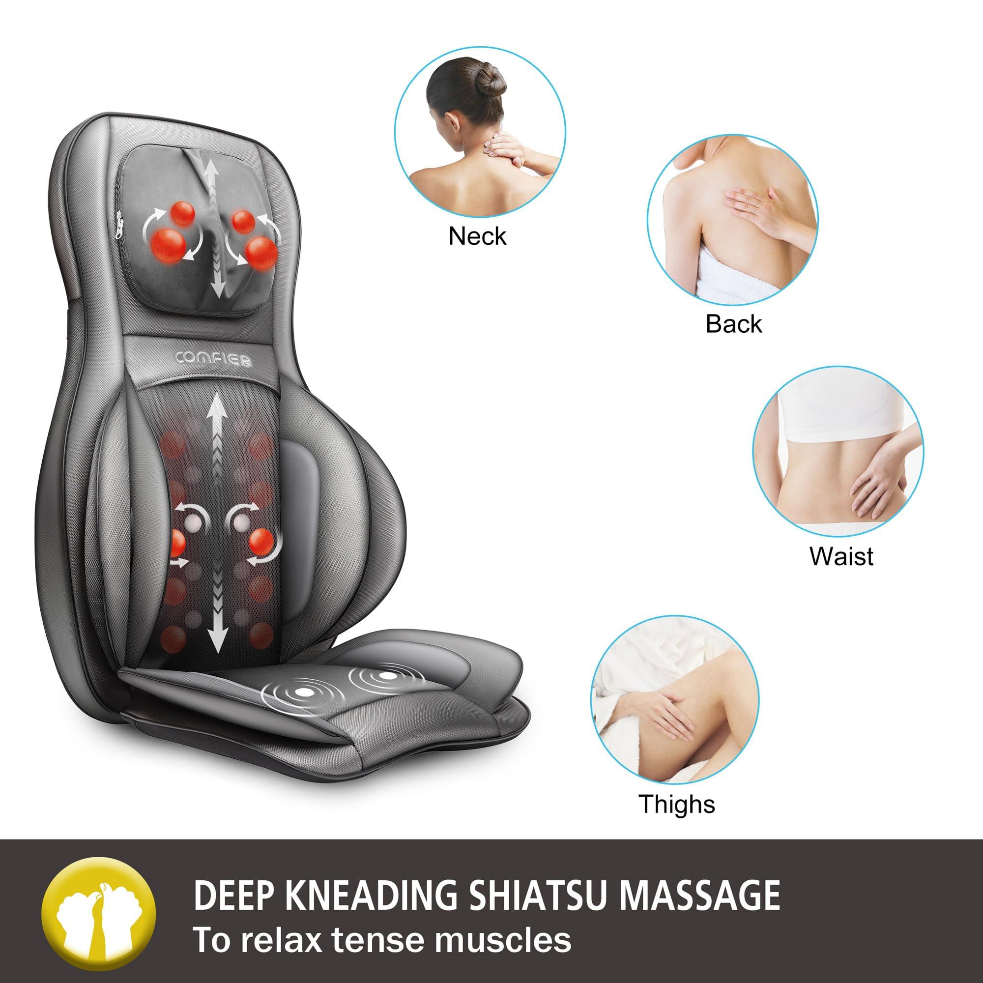 COMFIER Massager Chair with Heat, Shiatsu Neck Back Massager Portable with Compress & Rolling,Massage Chair Pad for Full Back,Neck,Full Body Pain, Gray - Image 3