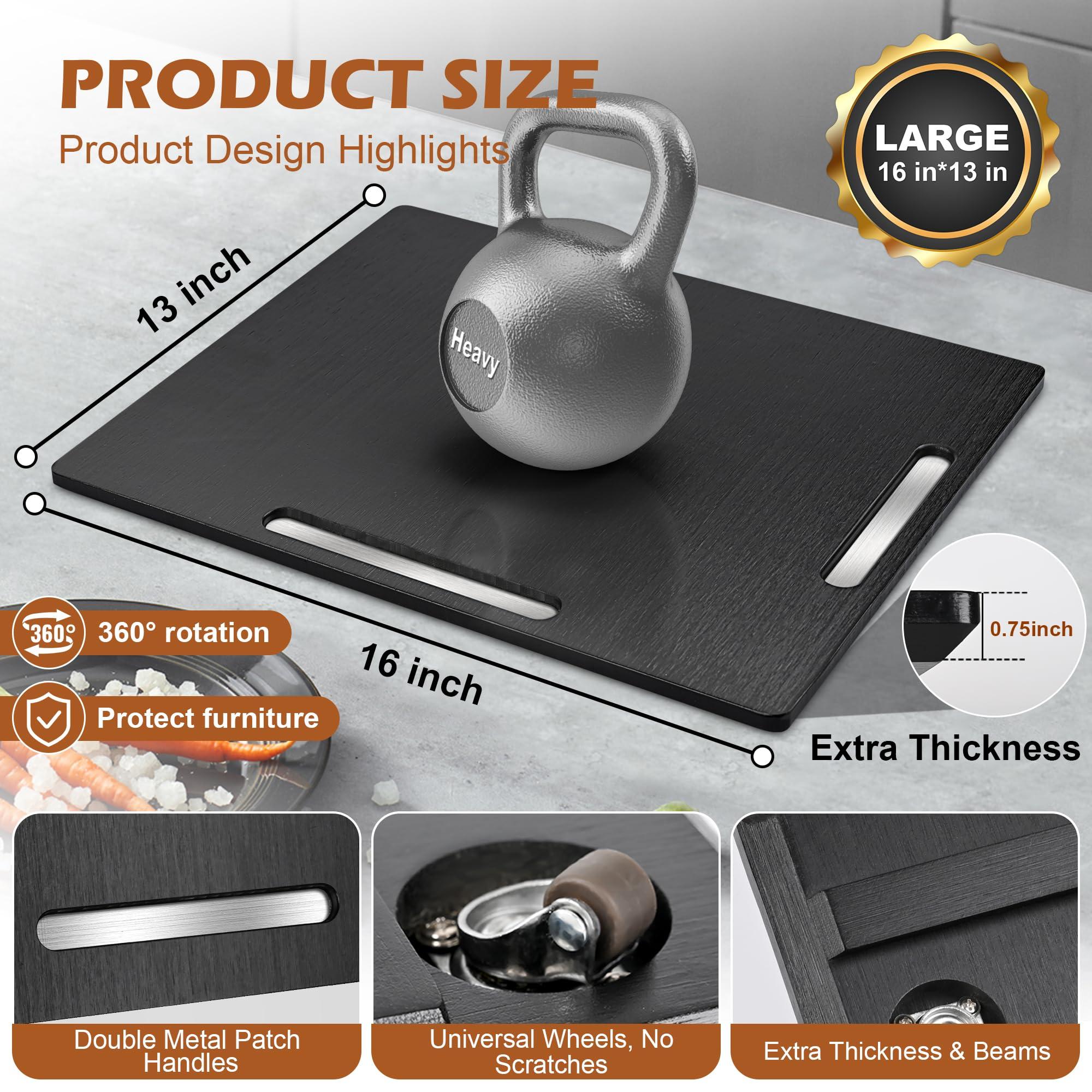 Joy&Grace Appliance Slider for Kitchen Appliances 360° Rolling Sliding Tray for Coffee Maker Countertop, Bamboo Coffee Pot Slider Rolling Tray with Universal Rollers (Black, Large 16"x13") - Image 2
