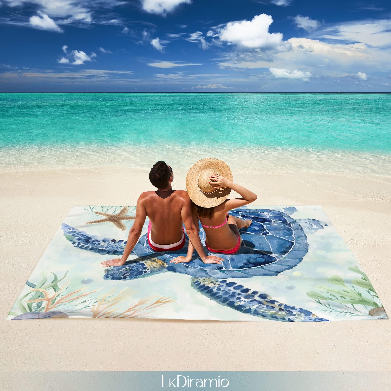 LkDiramio Beach Blanket Sand Proof Waterproof Oversized 100" x 80" Sand Free Mat with Corner Pockets and Mesh Bag for Outdoor, Picnic, Travel, Beach Accessories Portable, Watercolor Turtle - Image 7
