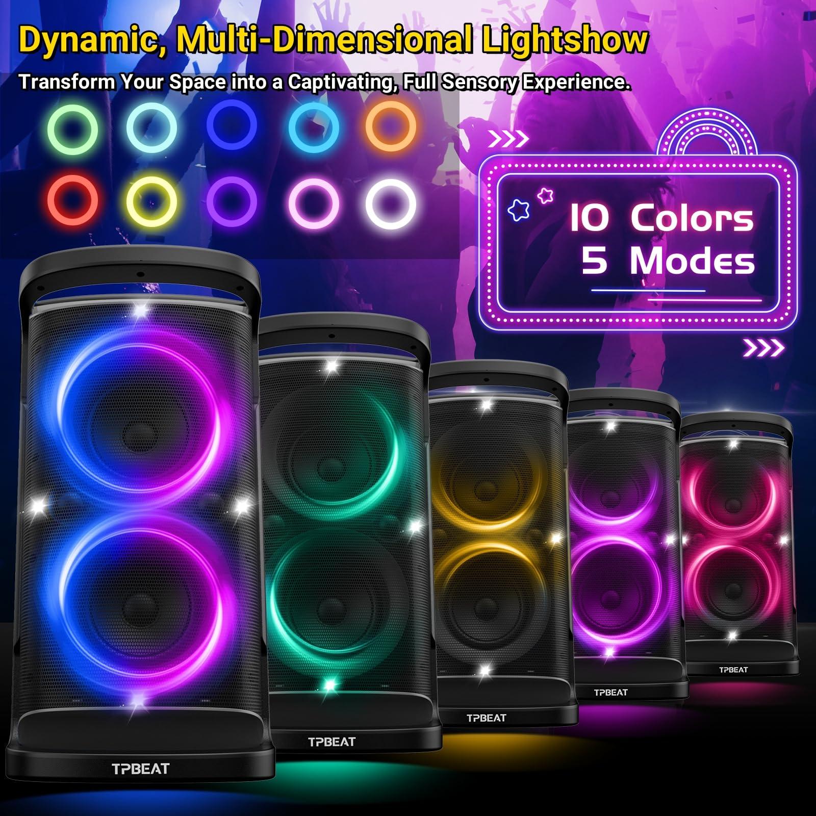 QxbJoy Portable Bluetooth Party Speaker: 160W Peak Powerful Loud Sound Deep Bass Wireless Boombox Large Subwoofer 15 Hours Battery Life Fast Charging with Led Light Show for Outdoor Camping Backyard - Image 3