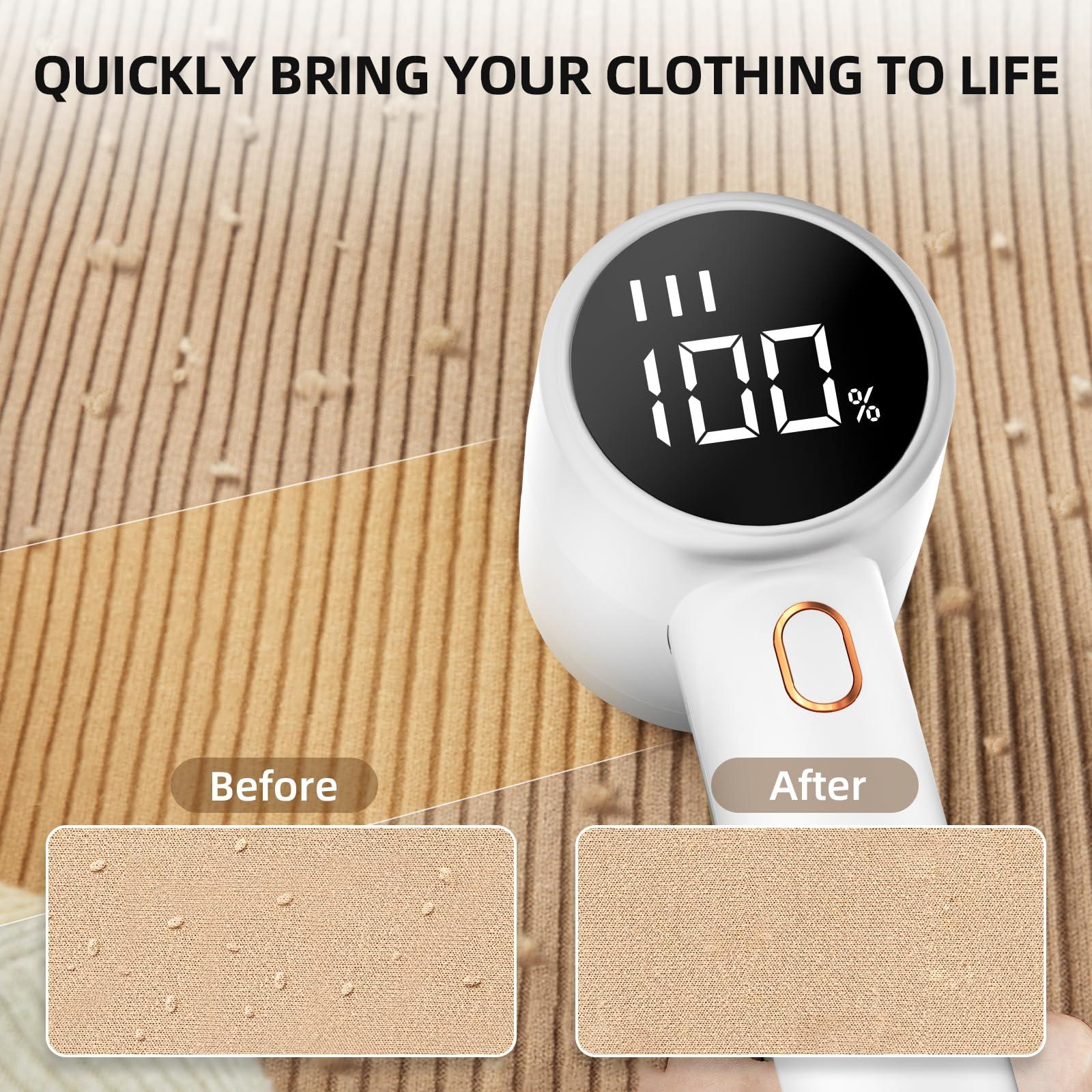 Fabric Shaver, Lint Remover Rechargeable, Electric Portable Sweater Defuzzer with 3 Speeds, 6 Leaf Blades, Digital LED Display to Remove Pilling for Clothes, Furniture, Sweater, Couch, Blanket - Image 2