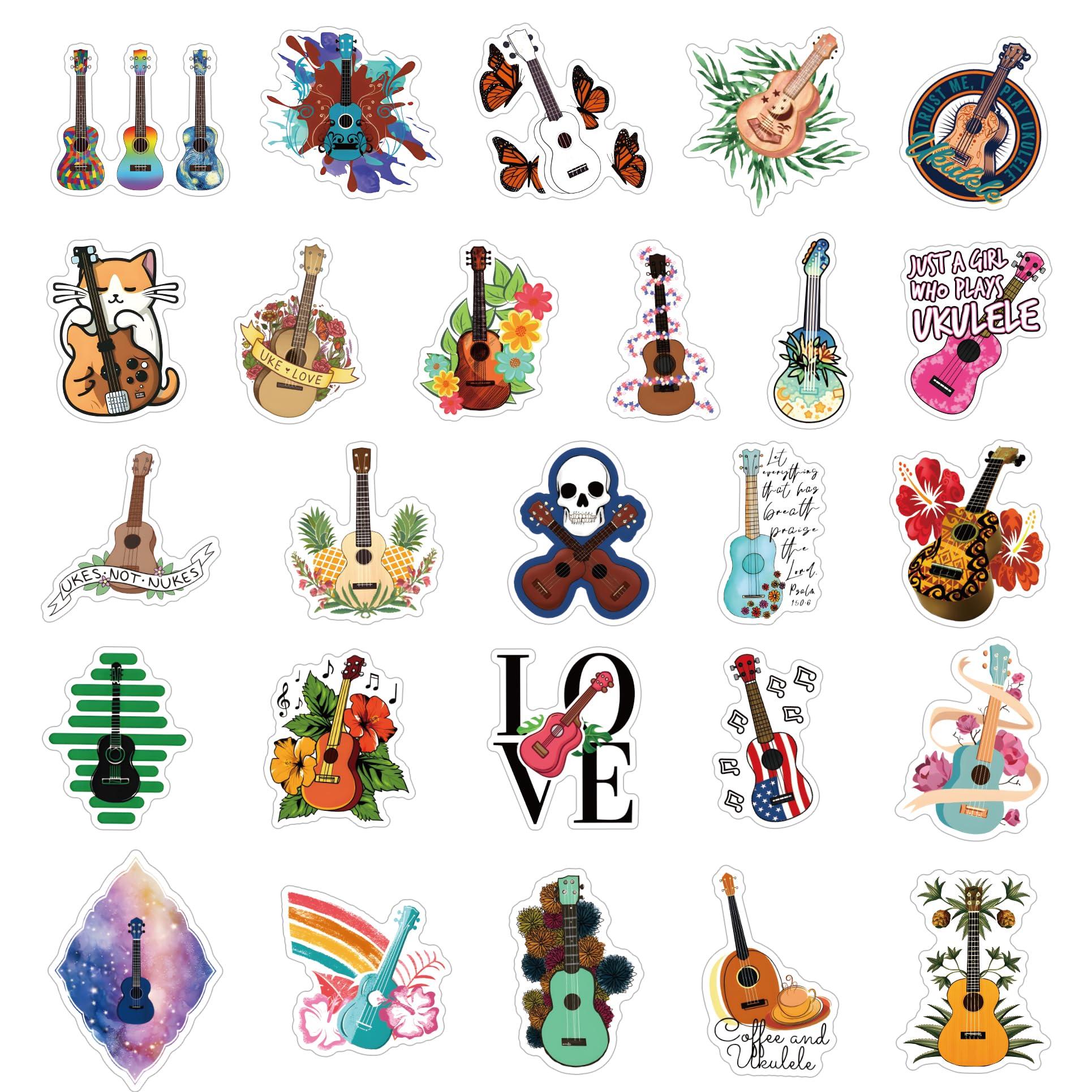 60pcs Ukulele Stickers Pack, Aesthetic Vinyl Waterproof Sticker Decals for Water Bottle,Laptop,Phone,Skateboard,Scrapbooking,Bumper for Kids Teens Adults for Party Supply Decor Favor… - Image 3