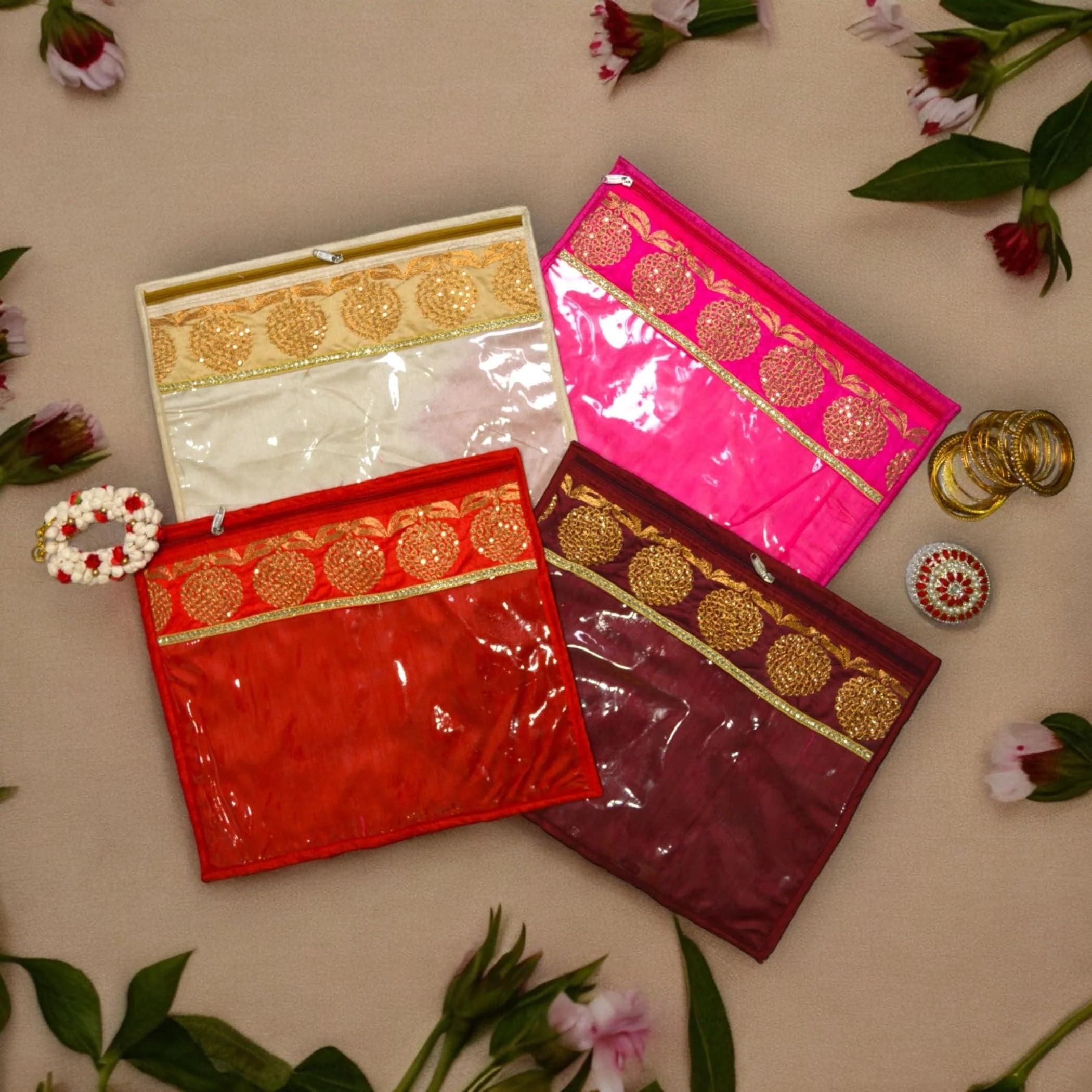 LOVENSPIRE Pack of 4 Assorted Sari Bag with Zipper Closure Transparent Saree Cover Wardrobe Clothes Organiser Sari Storage Bag Indian Wedding Favor Cloth Case Gift Packing - Birthday Anniversary - Image 4