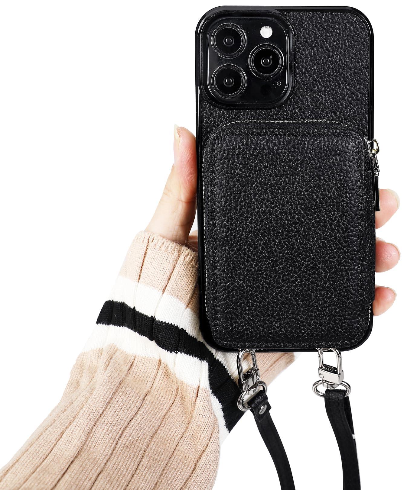 KelaSip for iPhone 16 Crossbody Wallet Case,Zipper Phone Case with RFID Blocking Card Holder Wrist Strap Purse Cover Gift for Women Compatible with iPhone 16 6.1", Black - Image 4
