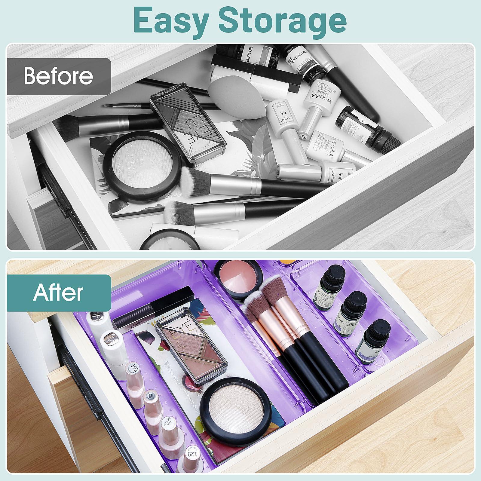 WOWBOX 25 PCS Plastic Drawer Organizer Set, Desk Drawer Divider Organizers and Storage Bins for Makeup, Jewelry, Gadgets for Kitchen, Bedroom, Bathroom, Office, Clear Purple - Image 5