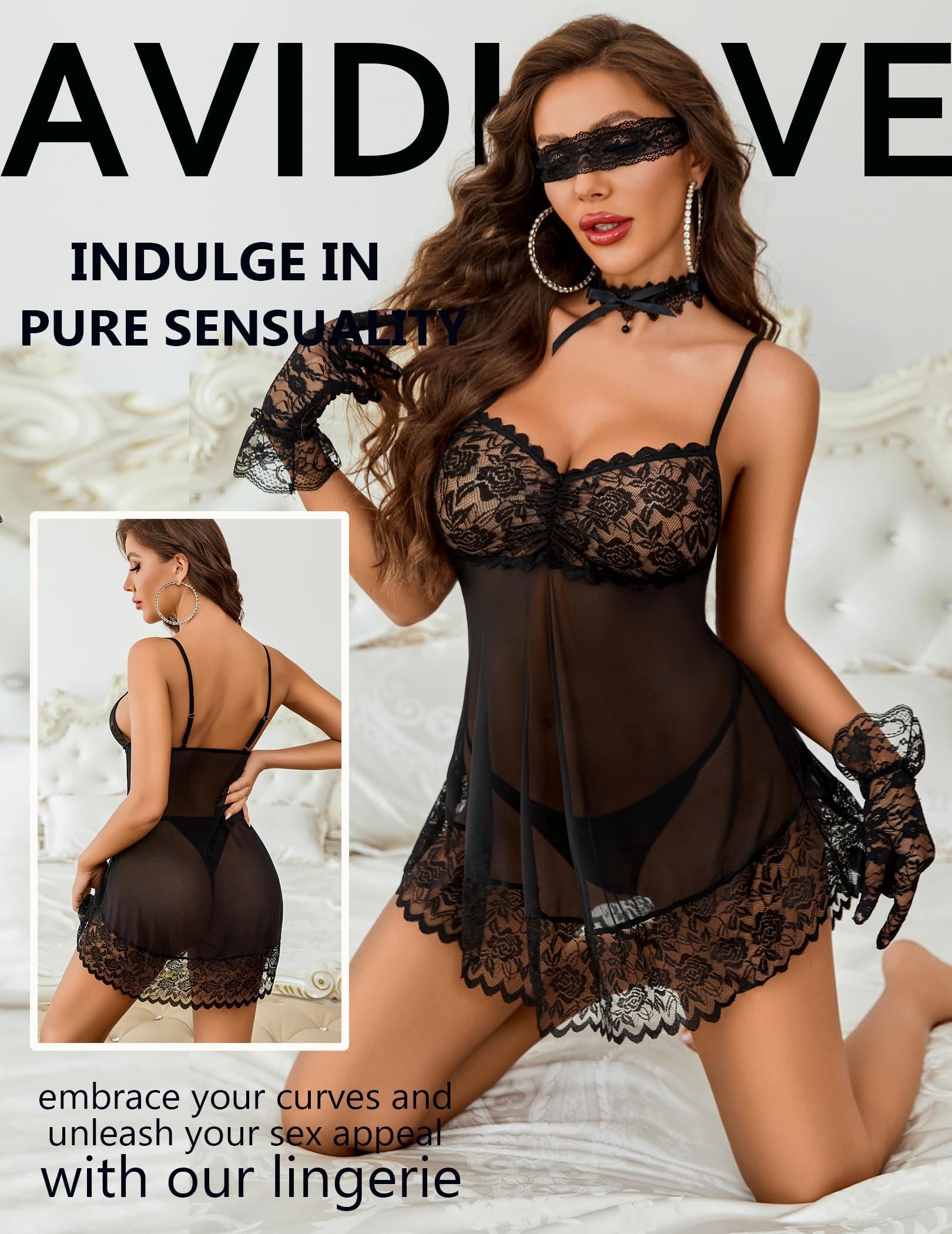 Avidlove Lace Babydoll Lingerie Sexy Mini Chemise Mesh Wedding Nightie Bridal Nightdress - Image 3