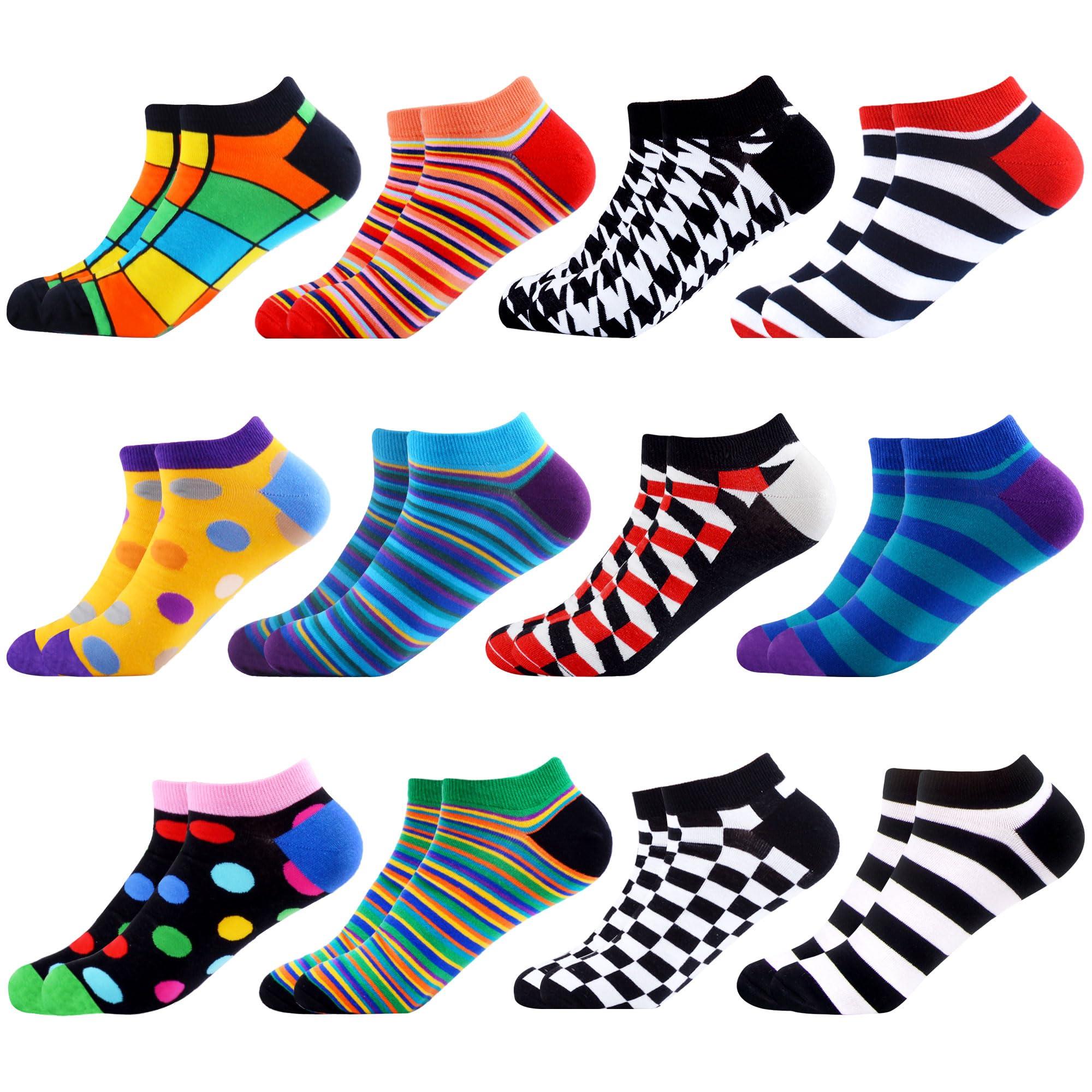 WeciBor Men's Funny Novelty Colorful Ankle Socks Cool Casual Cotton Low Cut Socks 12 Pack