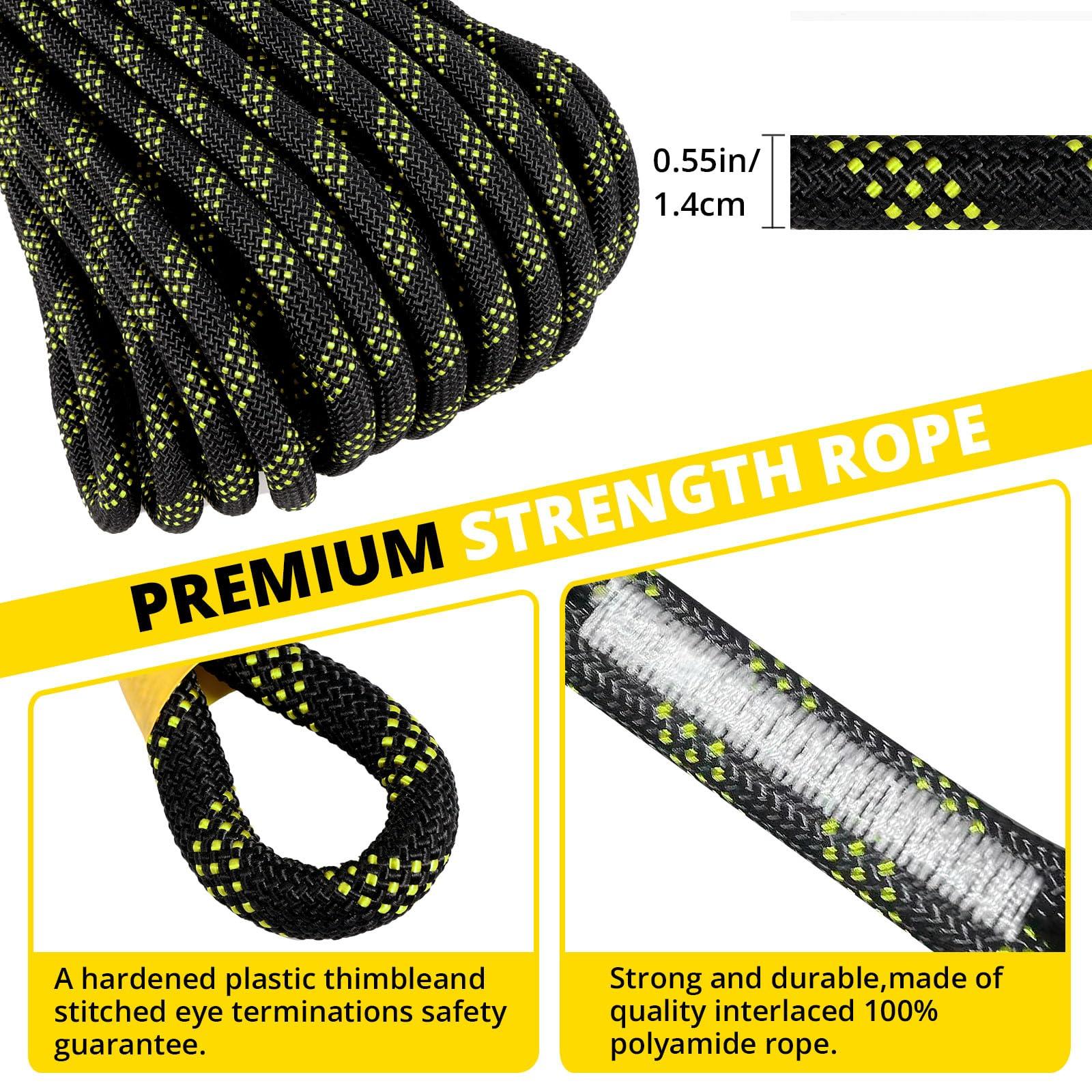 TRSMIMA Rope Harness Safety Lanyard：50ft Vertical Roofing Rope With Grab Snap Hooks Shock Absorber - Fall Protection Tree Climbing Line Kit Heavy Duty Roof Safety Equipment ANSI CE - Image 3